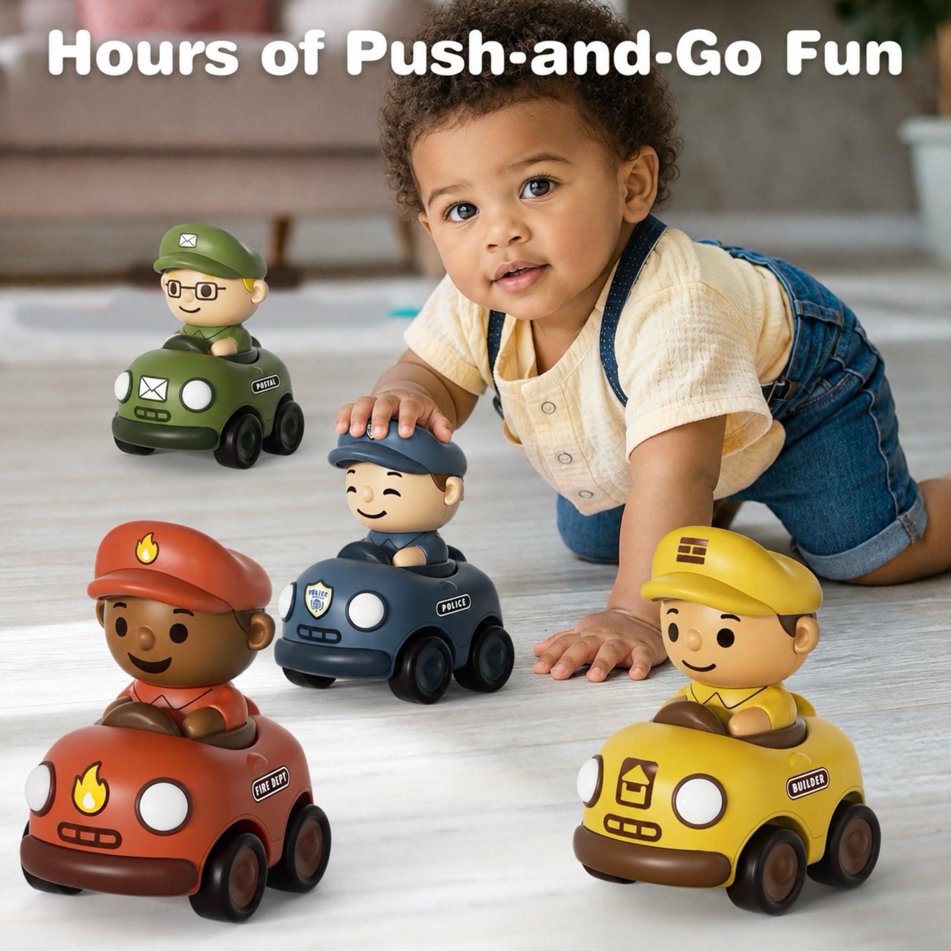 Aila+Aiden Press to Go Car Toys for Toddlers 1-3, Baby Racing Cars, Infant Play Vehicle Set, Baby Push Go Friction Car Toys for 6-9-12-18 Months, 1st