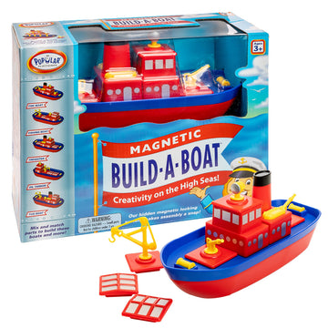 Popular Playthings Magnetic Build-a-Boat High Seas Play Set, Waterproof Floating Bath Toddler Toys, Gifts for Kids Ages 3 & Up - 10 Pieces