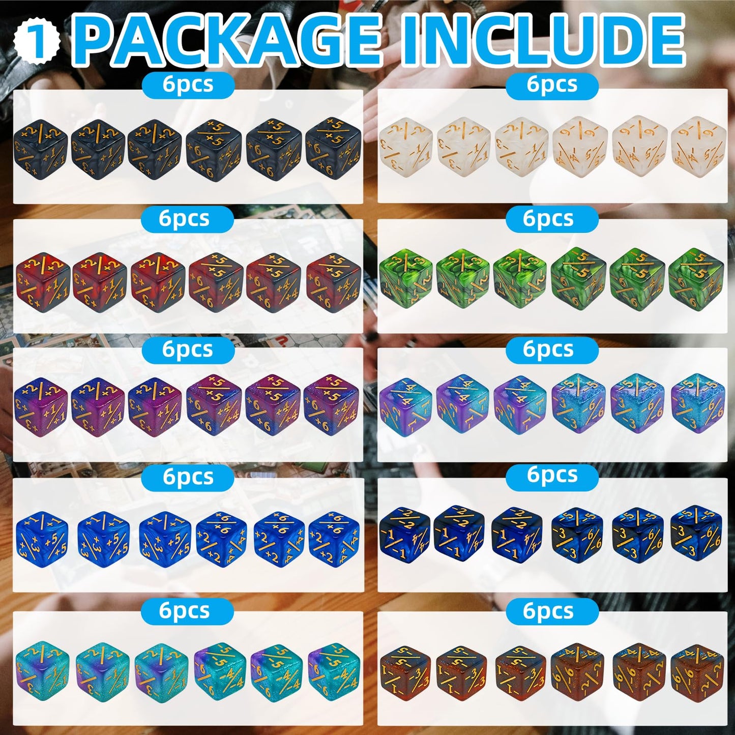 90 PCS MTG Counter Dice Set - AbilityKeyword Counters, -1/+1 Life Counter, Shield Life Counter Dice, Creature Stat Buffs, Marble Colour D6 Cube Dice