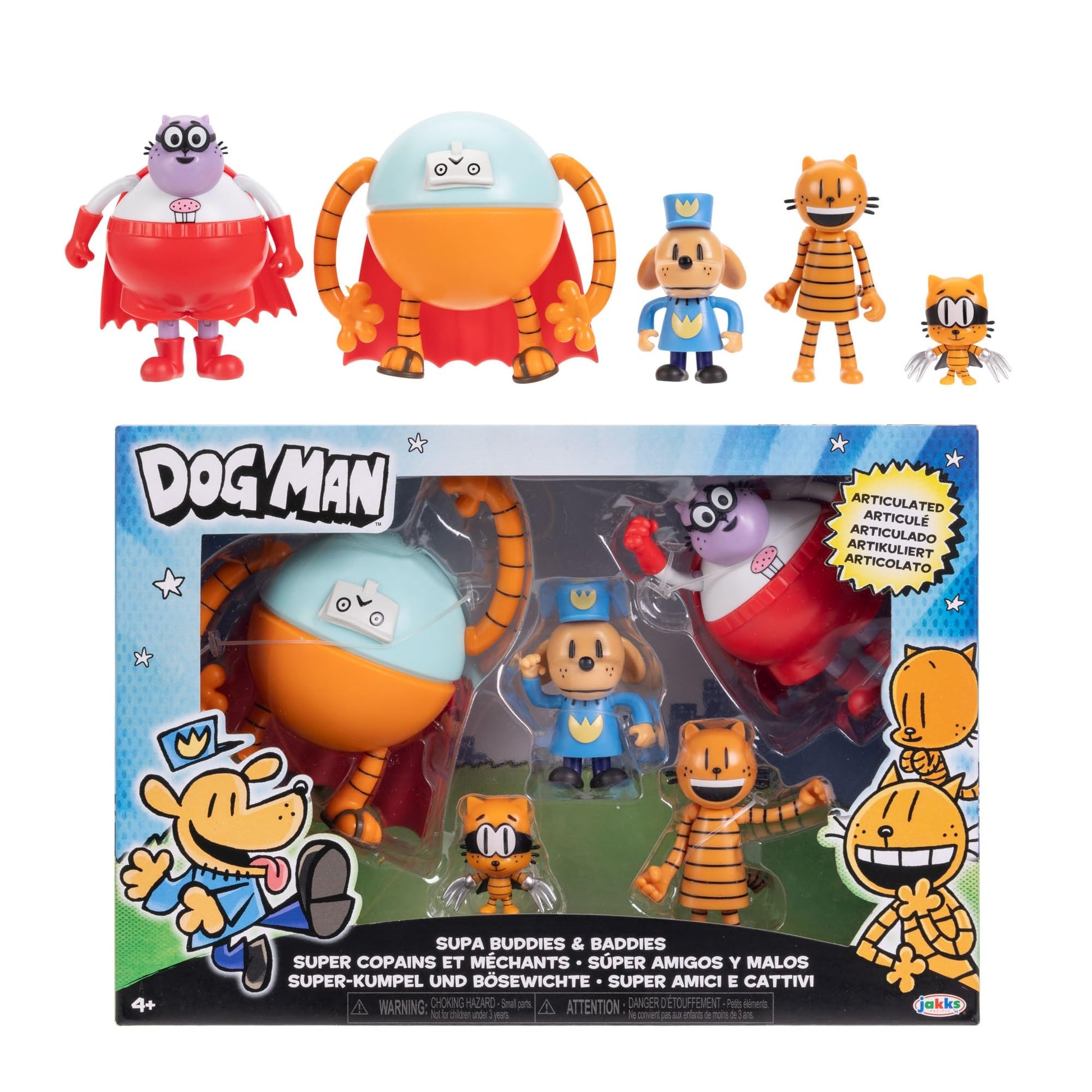 Dog Man 2.5 Inch Scale Supa Buddies and Baddies Multipack Action Figures, Part of Jakks Pacific's Wave 4, Includes 5 Characters