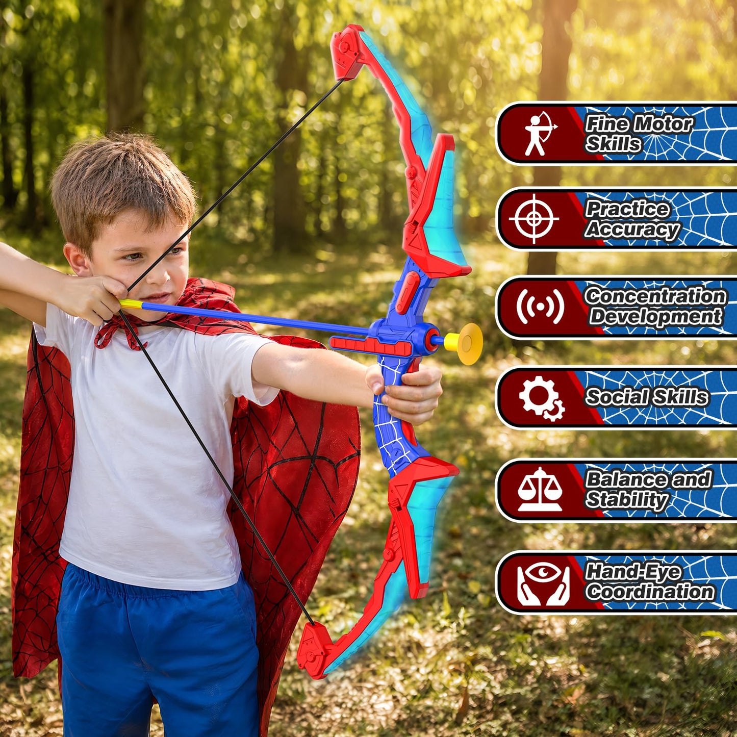 Polkoliye Bow and Arrow Set for Kids, Light-Up Archery Toy Set with 7 Suction Cup Arrows, Target & Arrow Case, Indoor and Outdoor Play Birthday Gifts