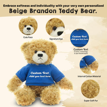 Made By Aliens Customized Beige Brandon Bear - 12 inch Personalized Stuffed Bear Plush Toy - Perfect Custom Shirt Bear Gift for Graduation Valentines