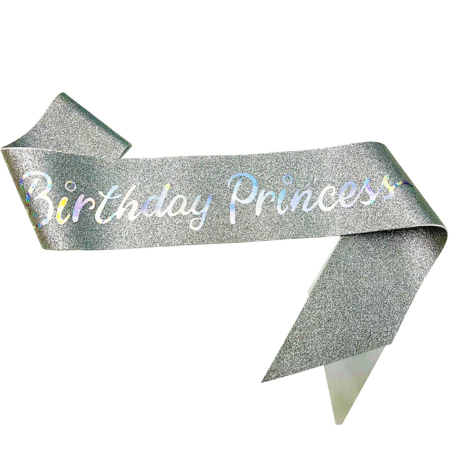NAUXIUDSJS Birthday Sash for Women, Birthday Princess Glitter Silver Sash with Multi color Foil, Party Favors Supplies for 18th 21st 30th 40th 50th