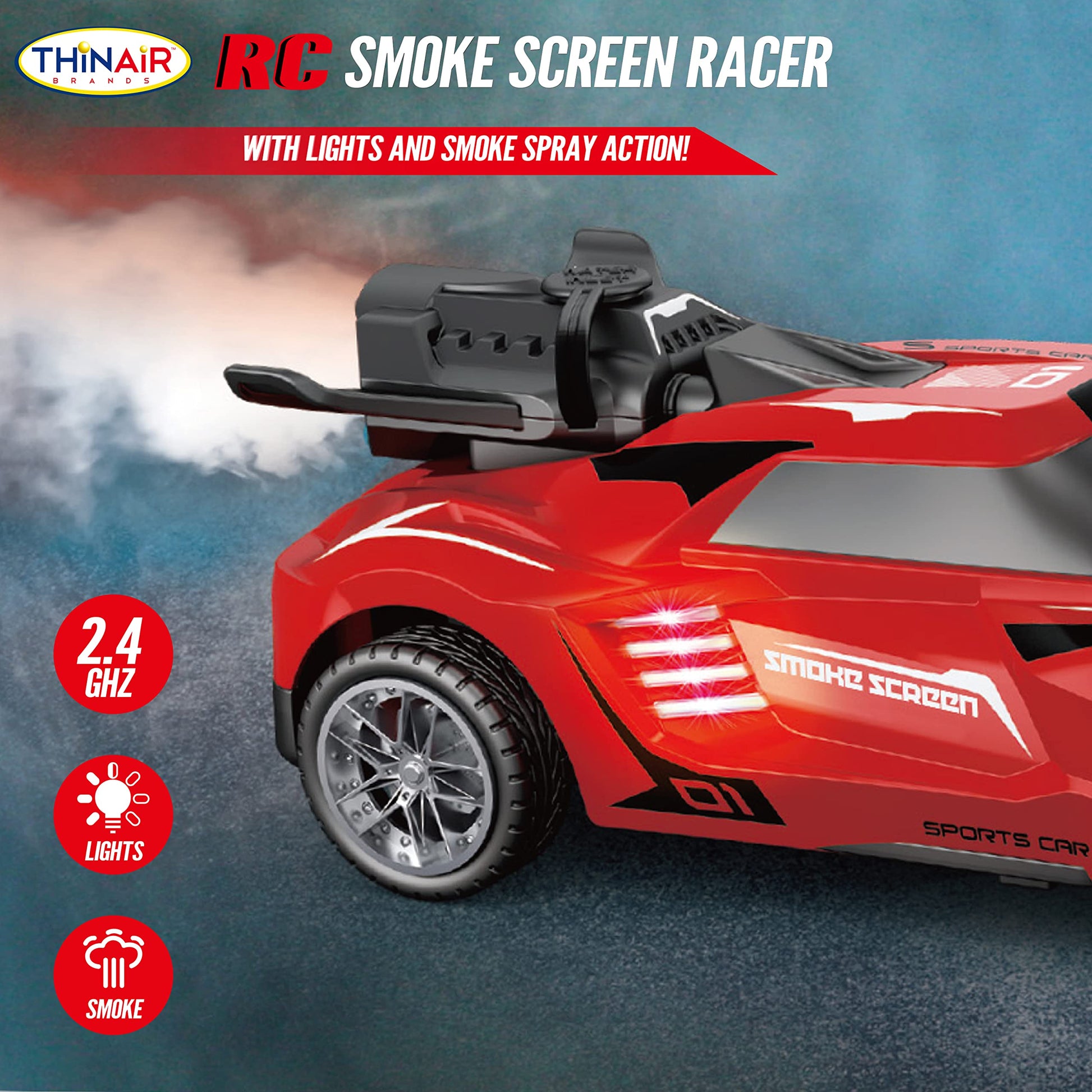 Nature Bound Remote Control Car, Smoke Screen Racer, 2.4 GHz RC Vehicle with Spraying Mist & Light for Kids, Sport Racing Hobby Toy for Boys & Girls