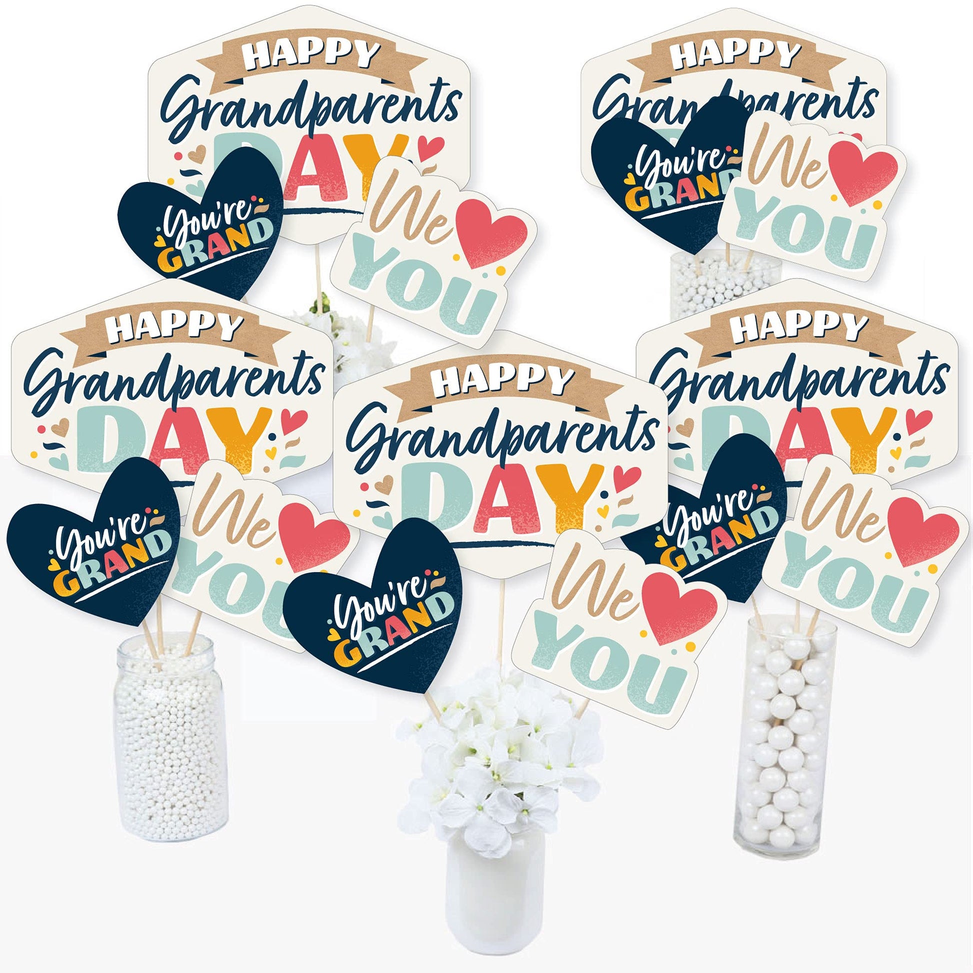 Big Dot of Happiness Grandparents Day Celebration Centerpiece Sticks, 15-Piece Table Decoration Set, Multi-Size Table Toppers with Display Sticks