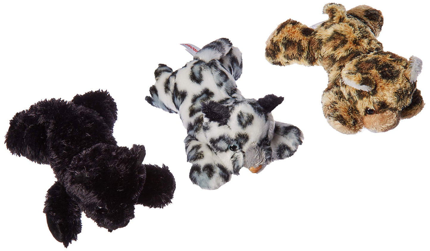Bundle of 3 Aurora Stuffed Beanbag Animals:Snow Leopard, Streak Cheetah and Onyx Black Panther 8" Mini Flopsie Plush Beanbag