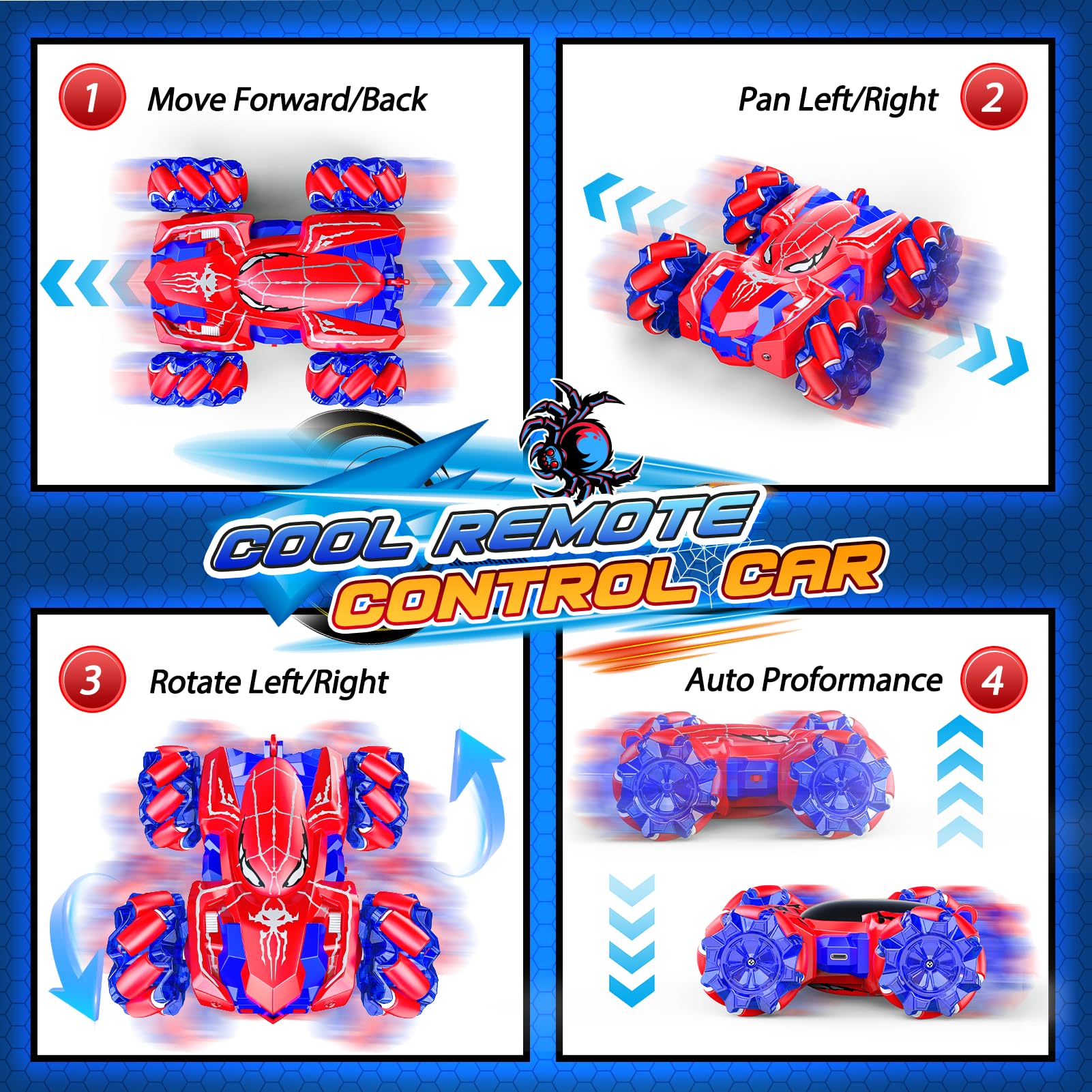 Double Sided Remote Control Car for Boys 4-7, 360° Rotating 2.4GHz Fast Stunt Rechargeable 4WD RC Car Toys for Boys 4-6 5-7 8-13 Outdoor Birthday