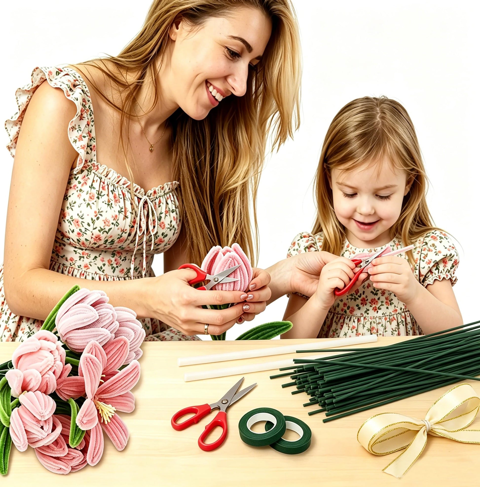 Sheliky Pipe Cleaner Flower Kit 400Pcs Pipe Cleaners Craft Bulk Chenille Stems for Flower Making DIY Bouquets Party Decor with Floral Wires, Gardening