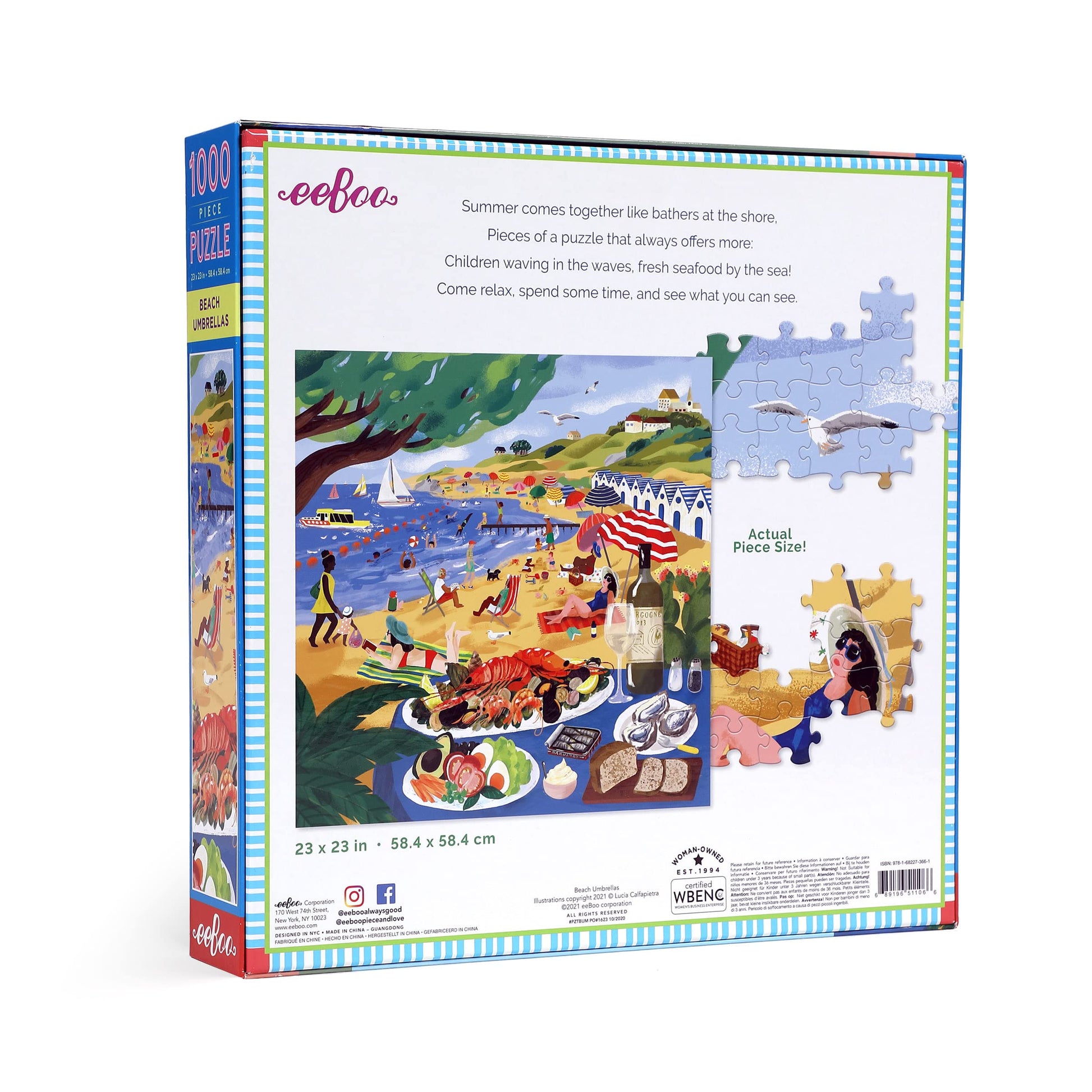 eeBoo 1000 Piece Puzzle - Beach Umbrellas Jigsaw Puzzle for Adults, Square 23" x 23" Made with Recycled Board & Vegetable-Based Ink