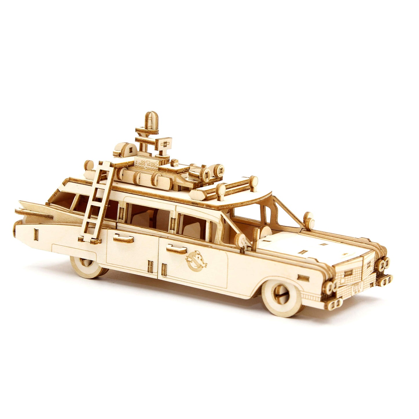 IncrediBuilds Ghostbusters Ectomobile 3D Wood Puzzle & Model Vehicle Figure Kit (137 Pcs) Build & Paint 3-D Movie Replica Ecto-1 Car Toy - No Glue or