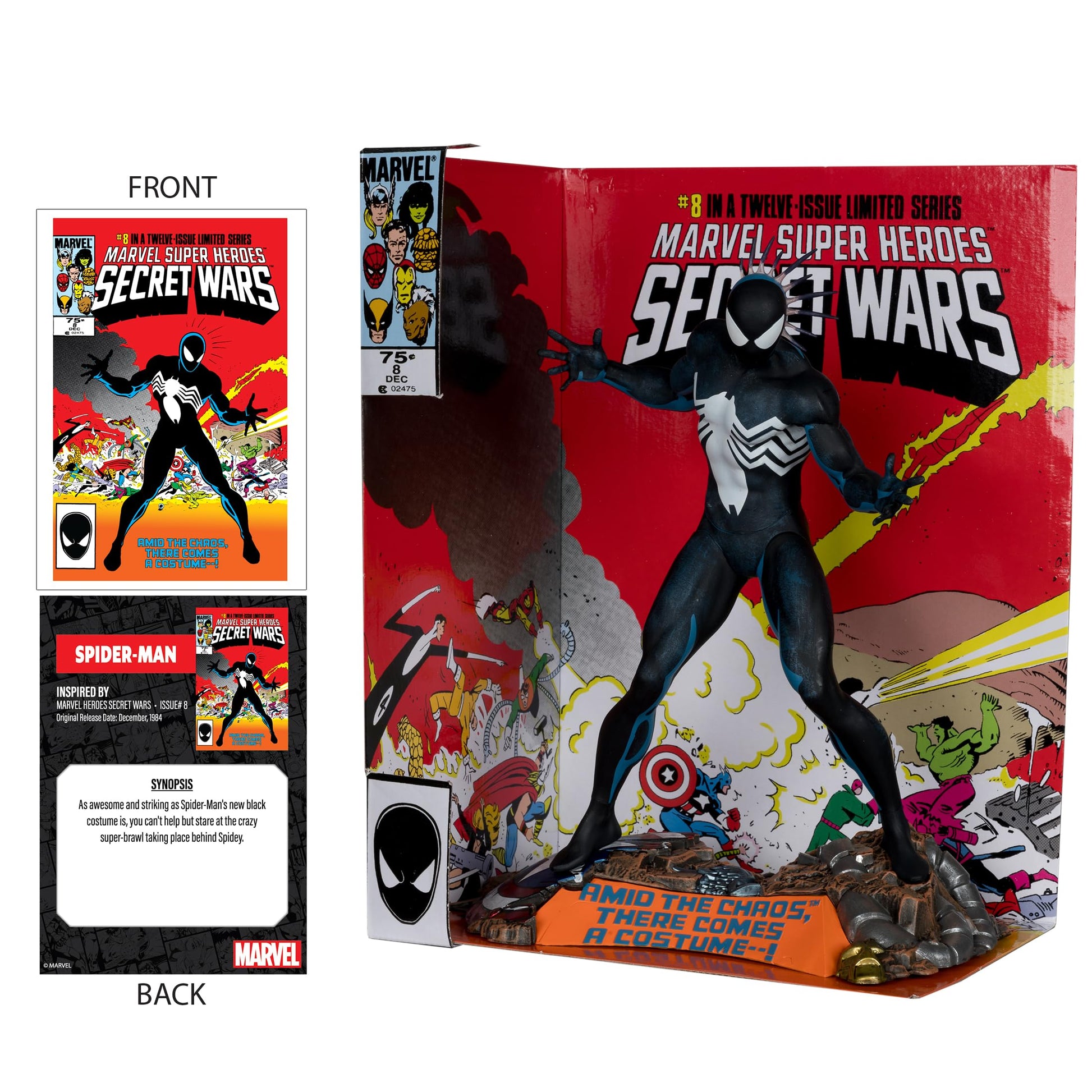 McFarlane Toys - Marvel Spider-Man 1:6th Scale Collectible with Scene & Comic (Marvel Super Heroes Secret Wars #8)