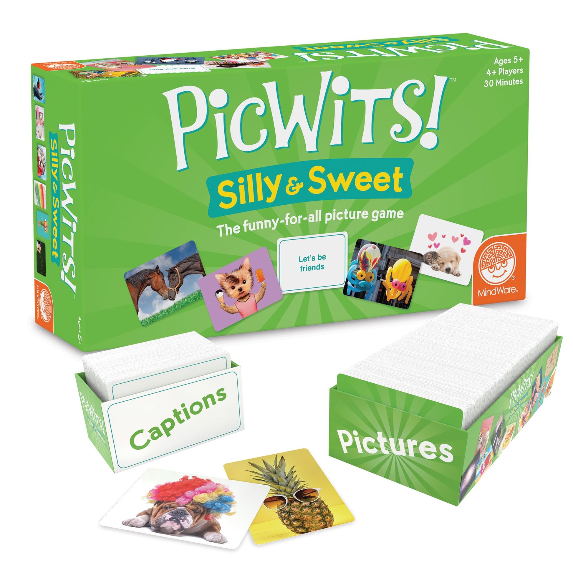 MindWare PicWits, Funny Quick Wit Picture Captioning Card Game, Quick 30-Minute Game Play, Ages 5 and up - Silly & Sweet