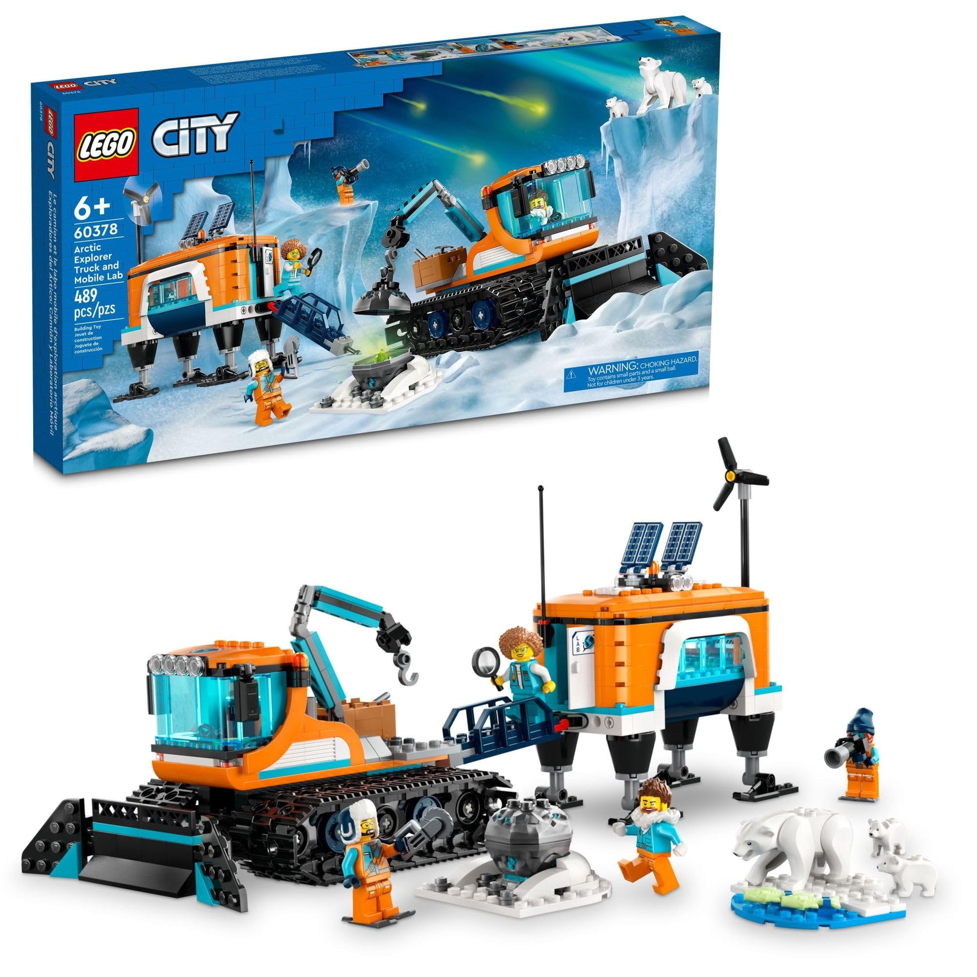 LEGO City Exploration Arctic Explorer Truck and Mobile Lab 60378 Building Set for Ages 6+ with a Tracked Vehicle, Laboratory on Skis, Meteorite, Snow