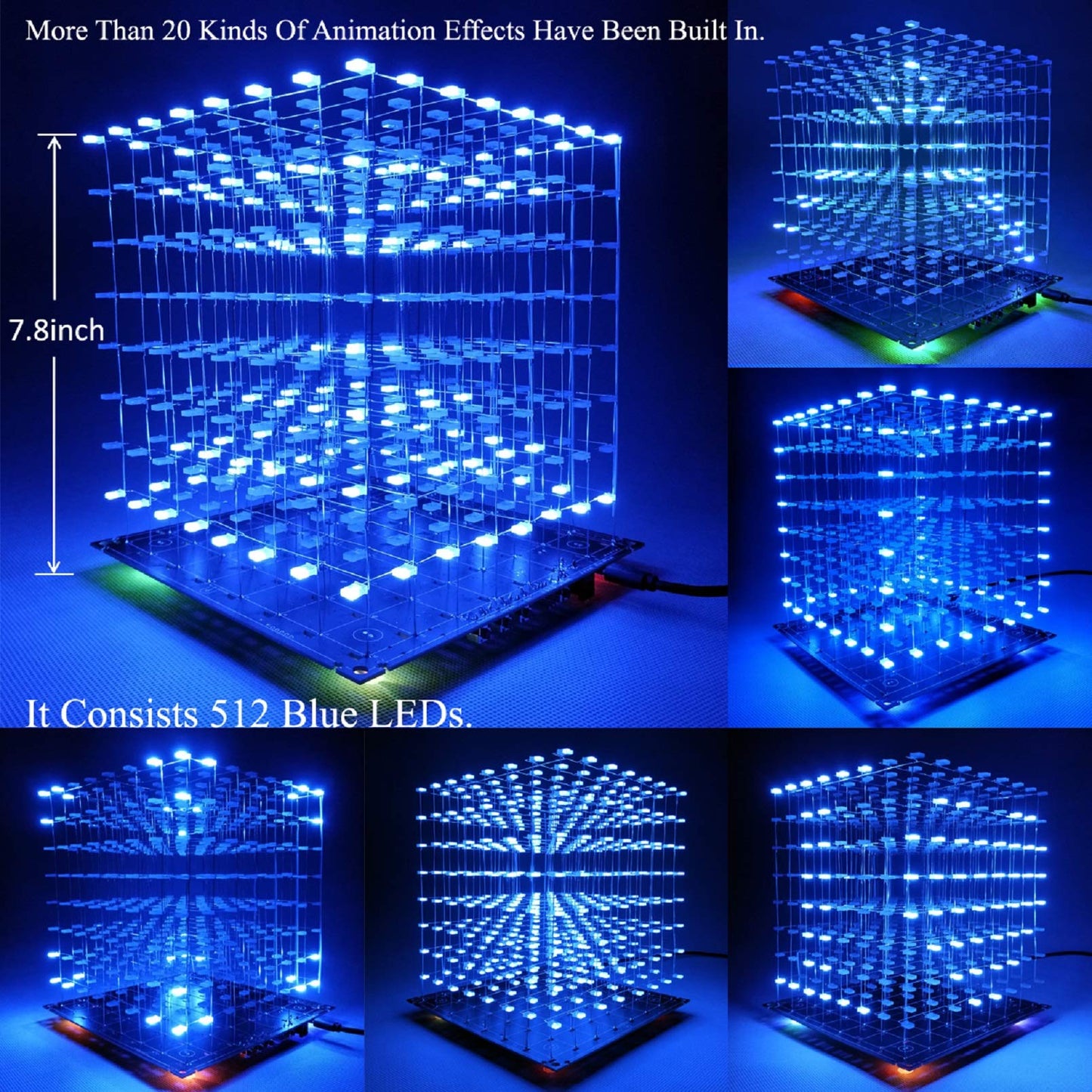 iCubeSmart 3D Led Cube DIY Electronics Kit 8x8x8 Led Cube DIY Soldering Project Kit(3D8S-BLUE)