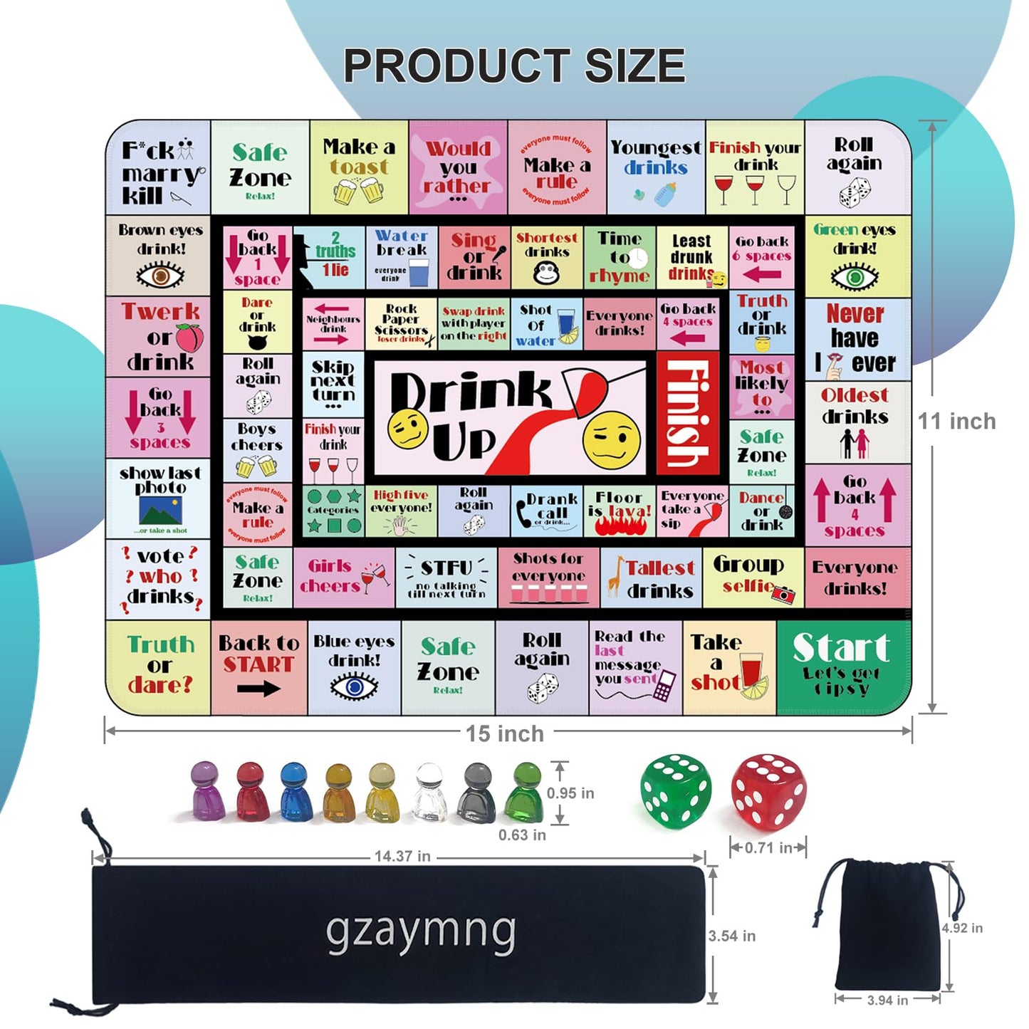 gzaymng Drinking Board Games for Adults, Rubber Mat Drinking Board Game, Funny Party Drinking Games for Game Night, Birthday, Family Play or Any