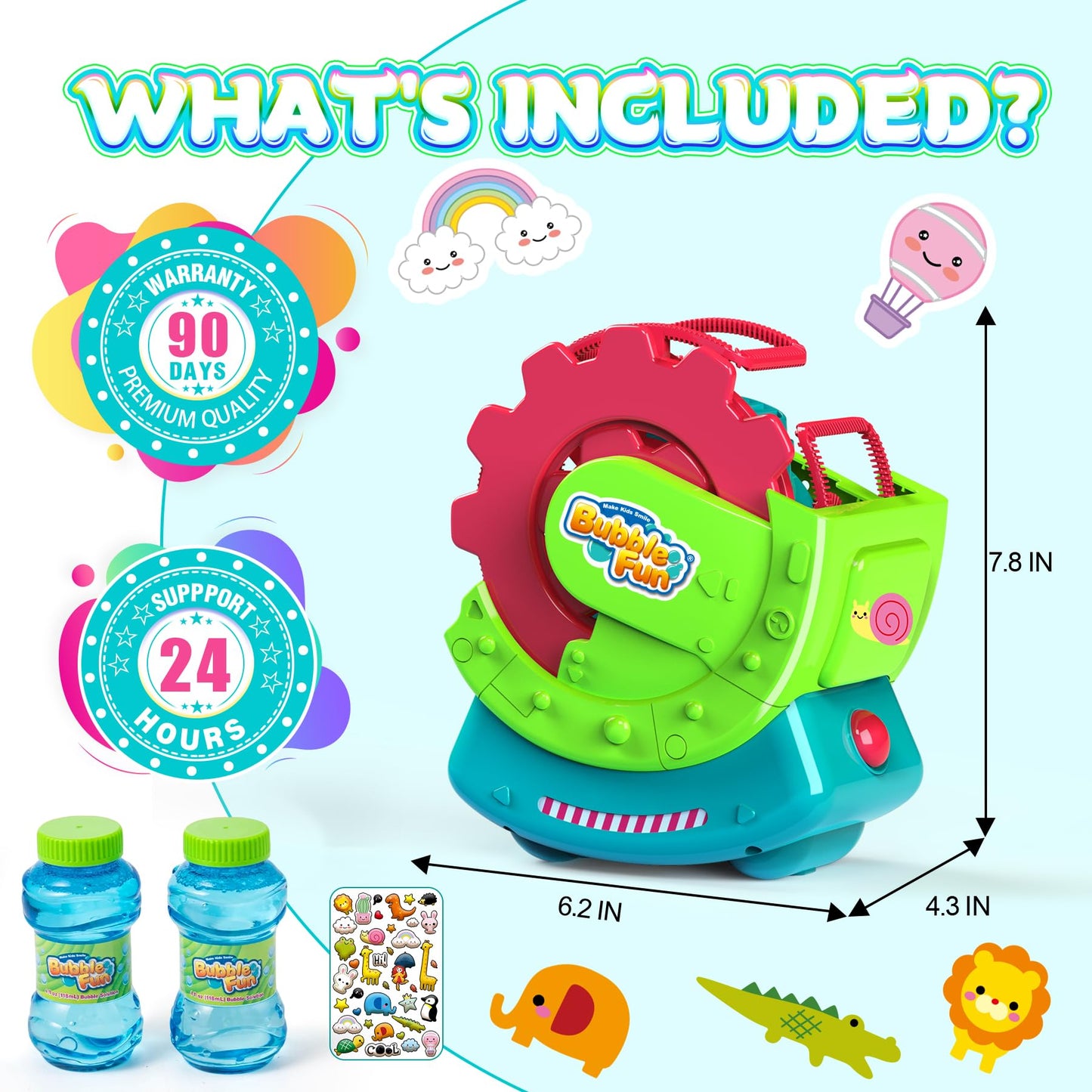 Bubble Machine for Toddlers Kids & Pets, with 8oz Safe Solution, Extra Large & Bubbles in Bubble Maker, Children & Pets Dog Toys Gift, Indoor/Outdoor
