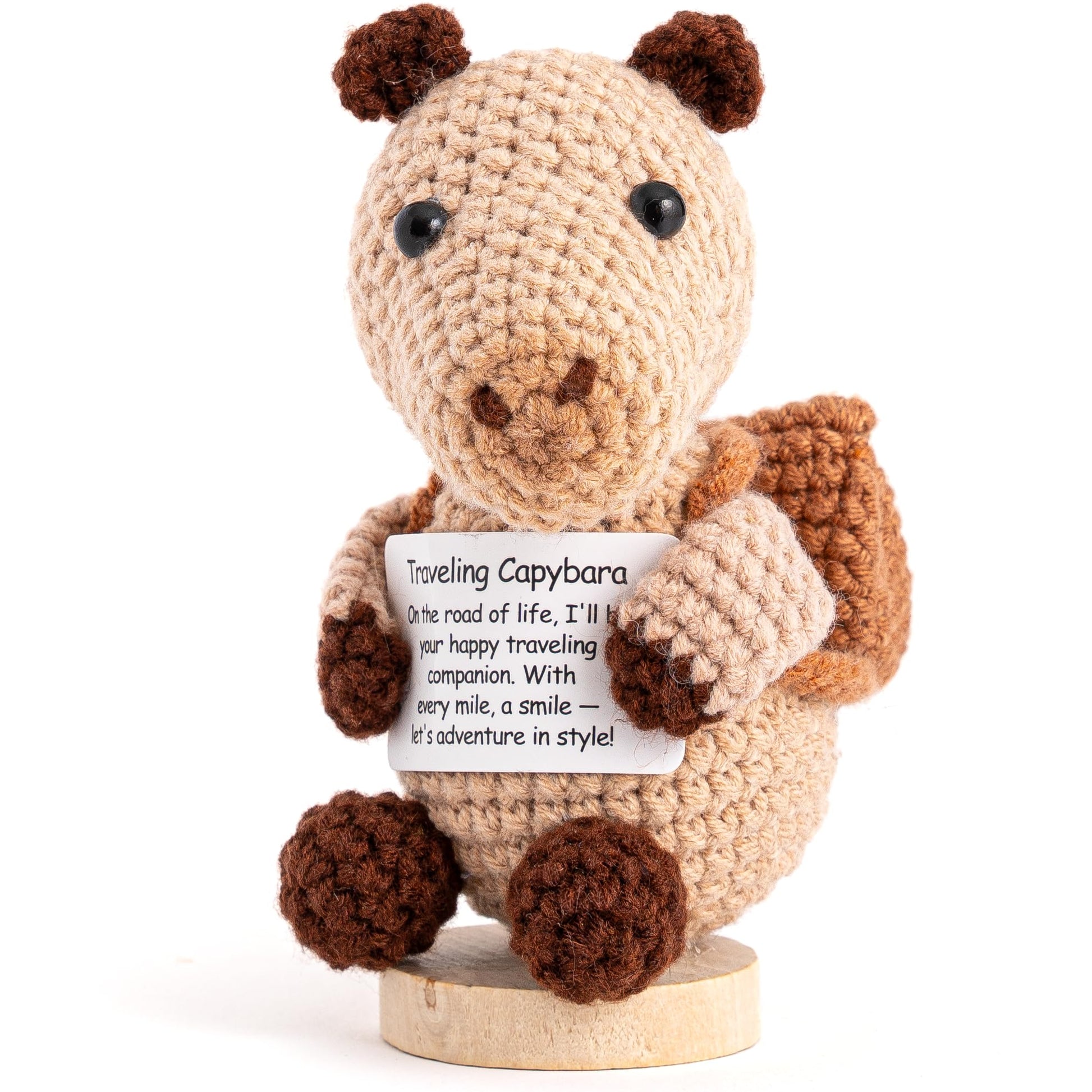 Cheerspace Traveling Capybara - Positive Crochet Toy with Uplifting Message | Gifts for Women | Handmade Plush for Travel & Anxiety Relief