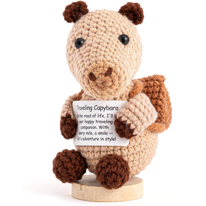 Cheerspace Traveling Capybara - Positive Crochet Toy with Uplifting Message | Gifts for Women | Handmade Plush for Travel & Anxiety Relief
