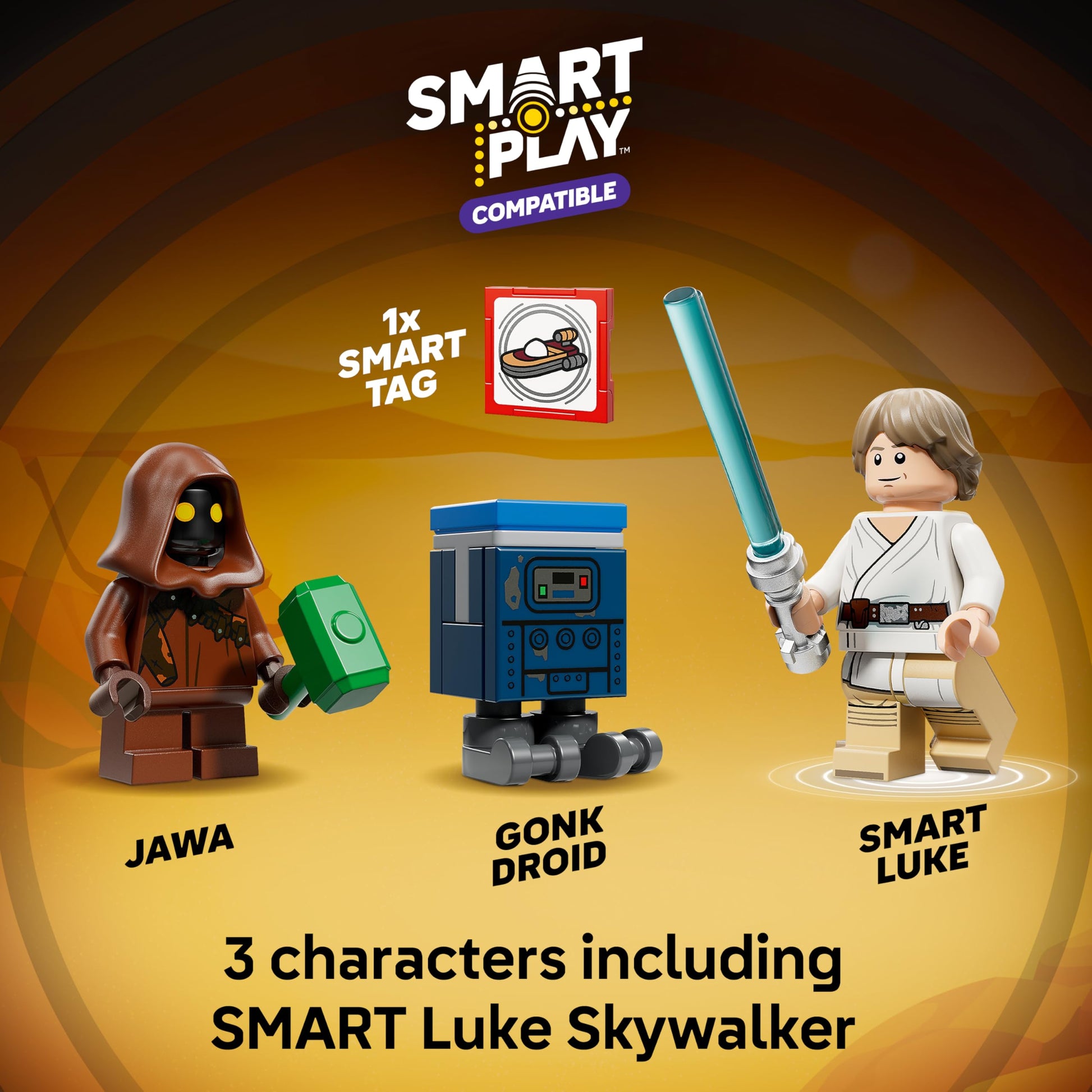 LEGO Star Wars SMART Play: Luke’s Landspeeder - Building Toy for Action Play - Compatible Set with a SMART Tag and 2 Minifigures - Gift for Boys