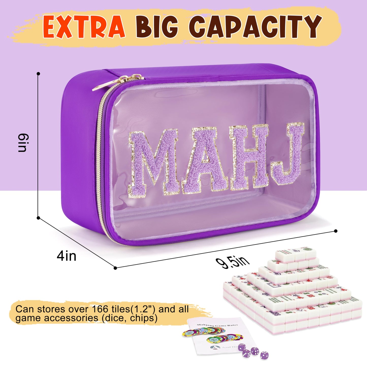 Mahjong Tiles Bag,Empty Thickened American Mahjong Bag with Zipper Suitable for 1.2"(30mm) Standard Size Waterproof Mahjong Storage Case Accessories