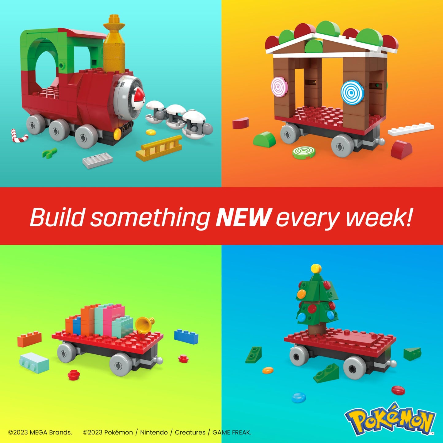 MEGA Pokemon Action Figure Building Toys, Holiday Train with 373 Pieces, 4 Poseable Characters, Gift Idea for Kids