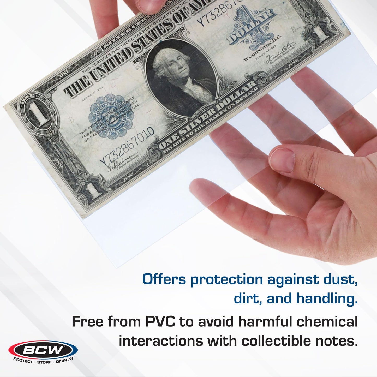 BCW Large Bill Currency Sleeve - 200 ct | Acid-Free, Archival Safe Polypropylene Sleeves for Collectible Currency | Clear Money Protectors for Storage
