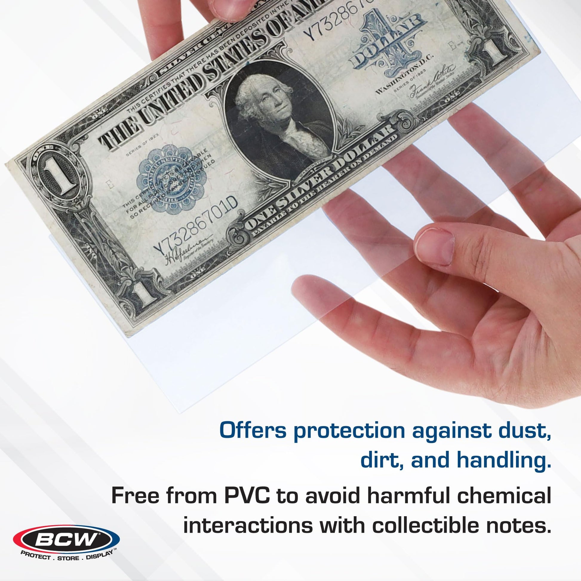 BCW Large Bill Currency Sleeve - 200 ct | Acid-Free, Archival Safe Polypropylene Sleeves for Collectible Currency | Clear Money Protectors for Storage