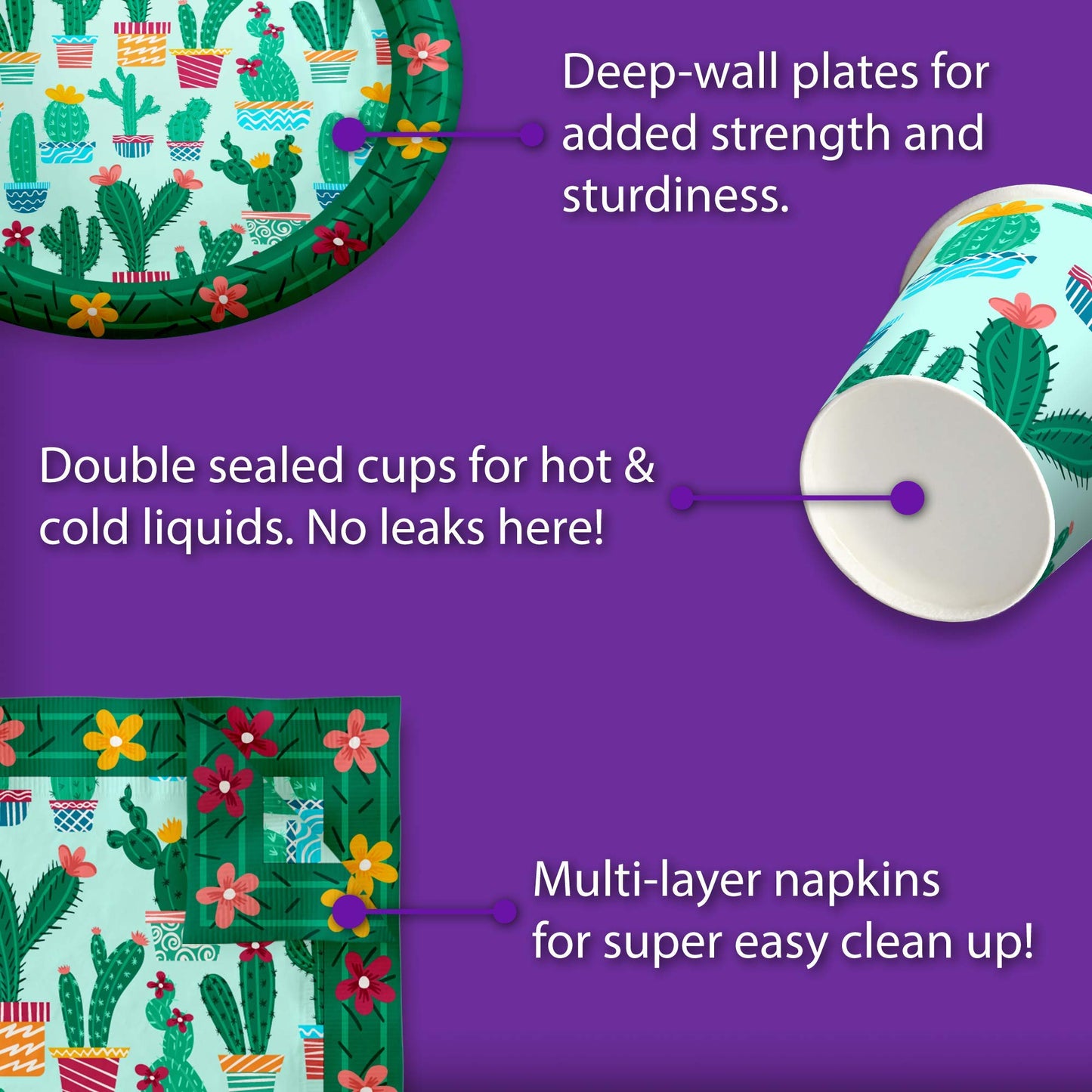 Cactus Birthday Party Supplies Set Plates Napkins Cups Tableware Kit for 16