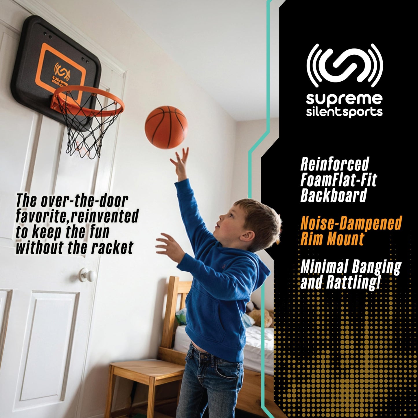 Supreme Silent Sports Indoor Over the Door Basketball Hoop