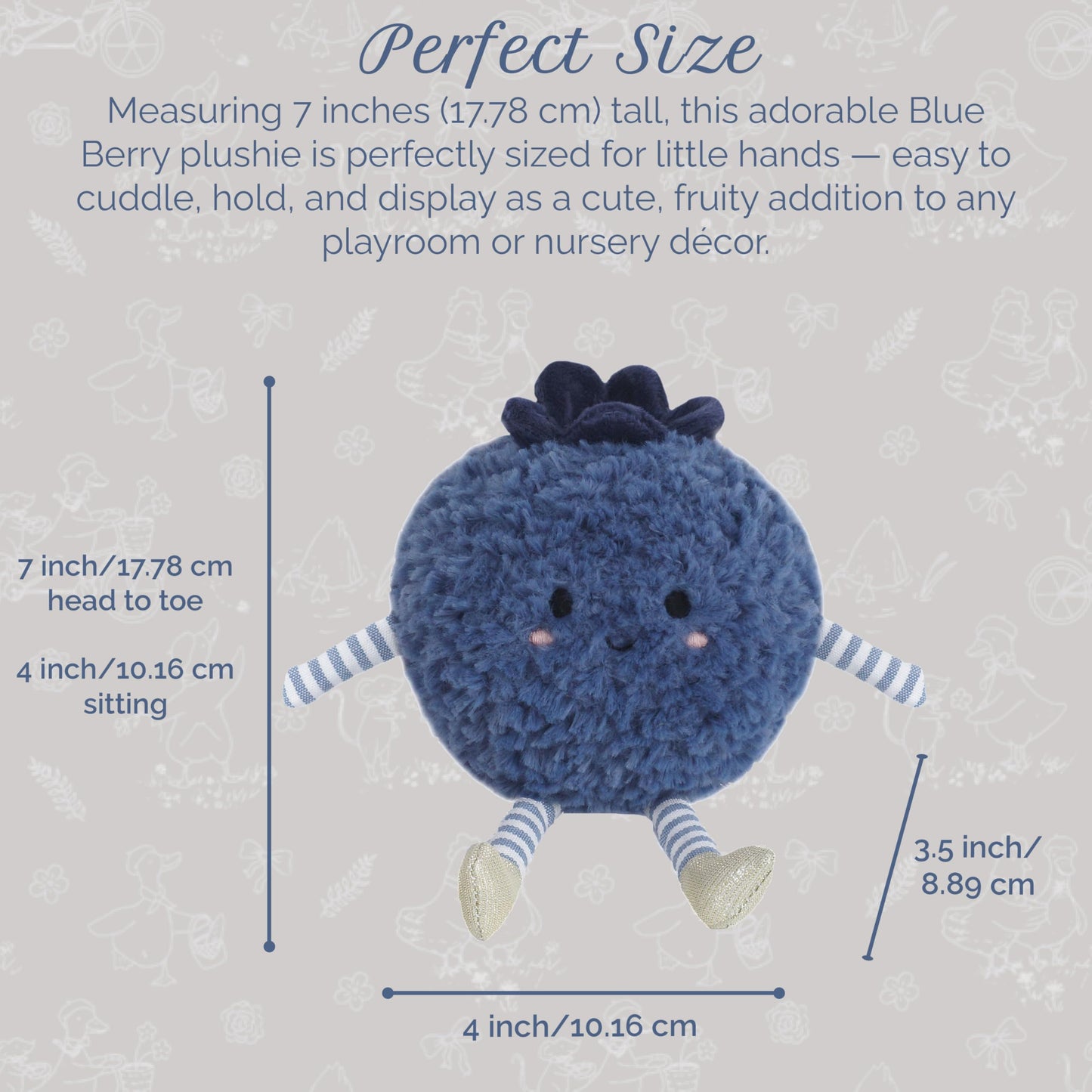 MON AMI Blue Berry Fruit Plush Toy, 7-Inch Soft Blueberry Stuffed Gift