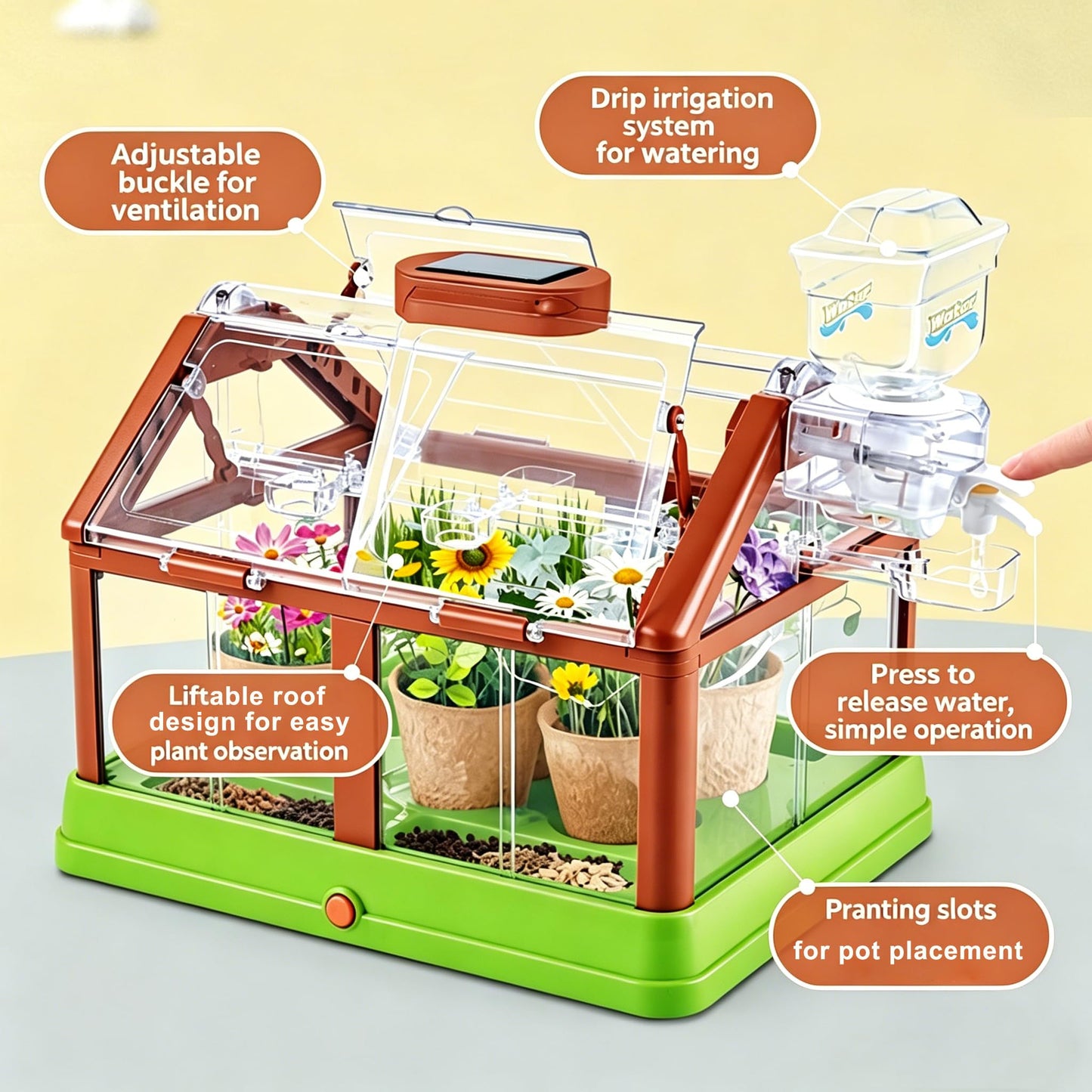EXBEPE Kids Plant Growing Kit Greenhouse Growing Set Terrarium Kit Kids Science Educational DIY Plant Gardening Toy, Living Greenhouse with Solar