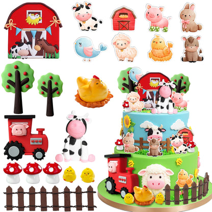 20Pcs Farm Cake Decorations Farm Cake Topper for Animal Farm Baby Shower Supplies