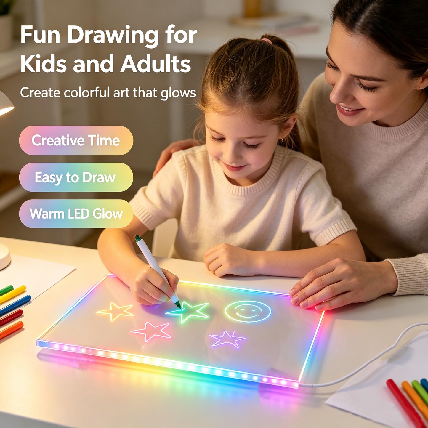 LED Drawing Board for Kids 13.7''X10'' Acrylic Message White Board