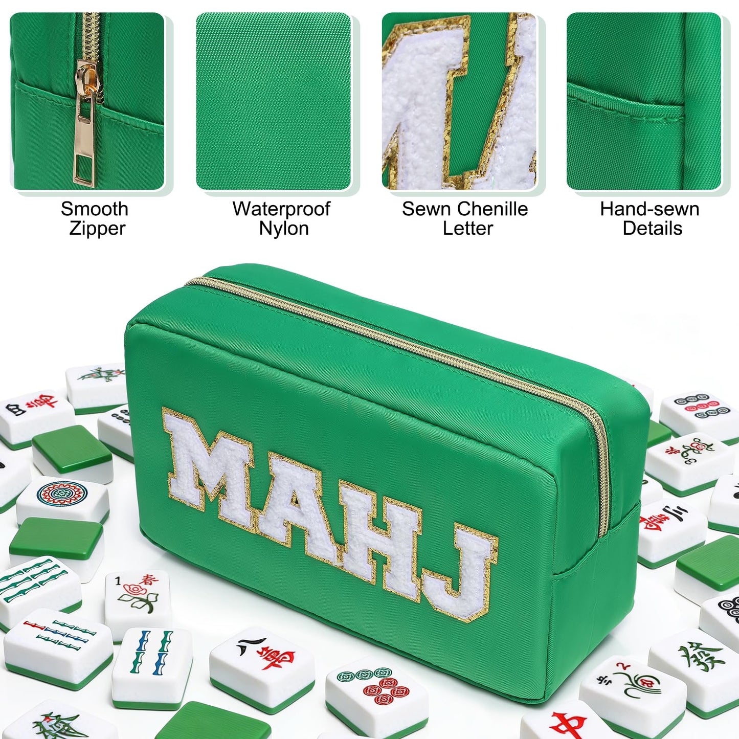 Ahdoma Mahjong Tile Bag Mahjong Bag with Zipper Travel Mahjong Carrying Case Storage Pouch Gifts for Mahjong Lovers Accessories