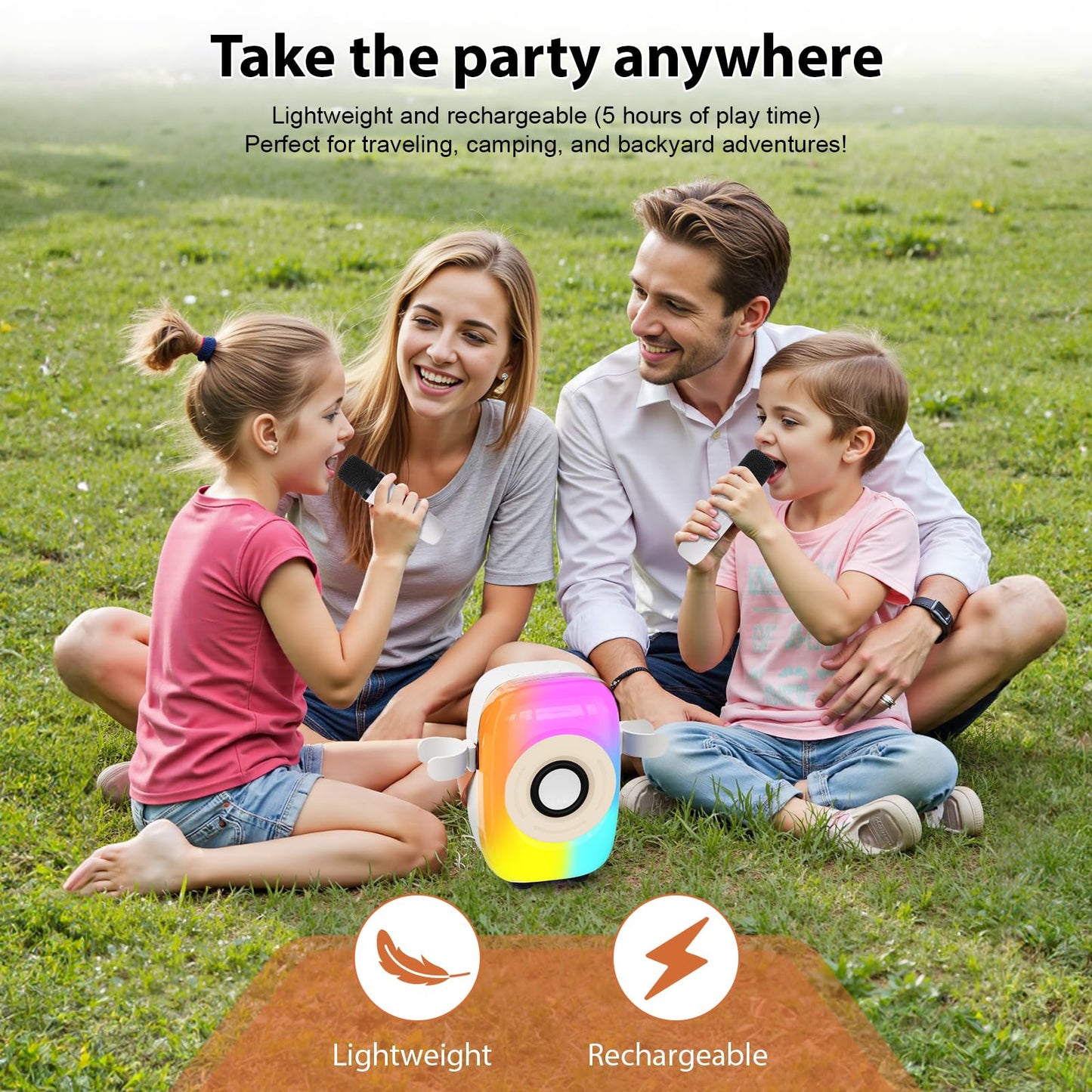 Kids Karaoke Machine, Bluetooth Mini Portable Karaoke Machine, with 2 Wireless Microphone and Speaker, Toys for All Smartphones, Birthday, Family