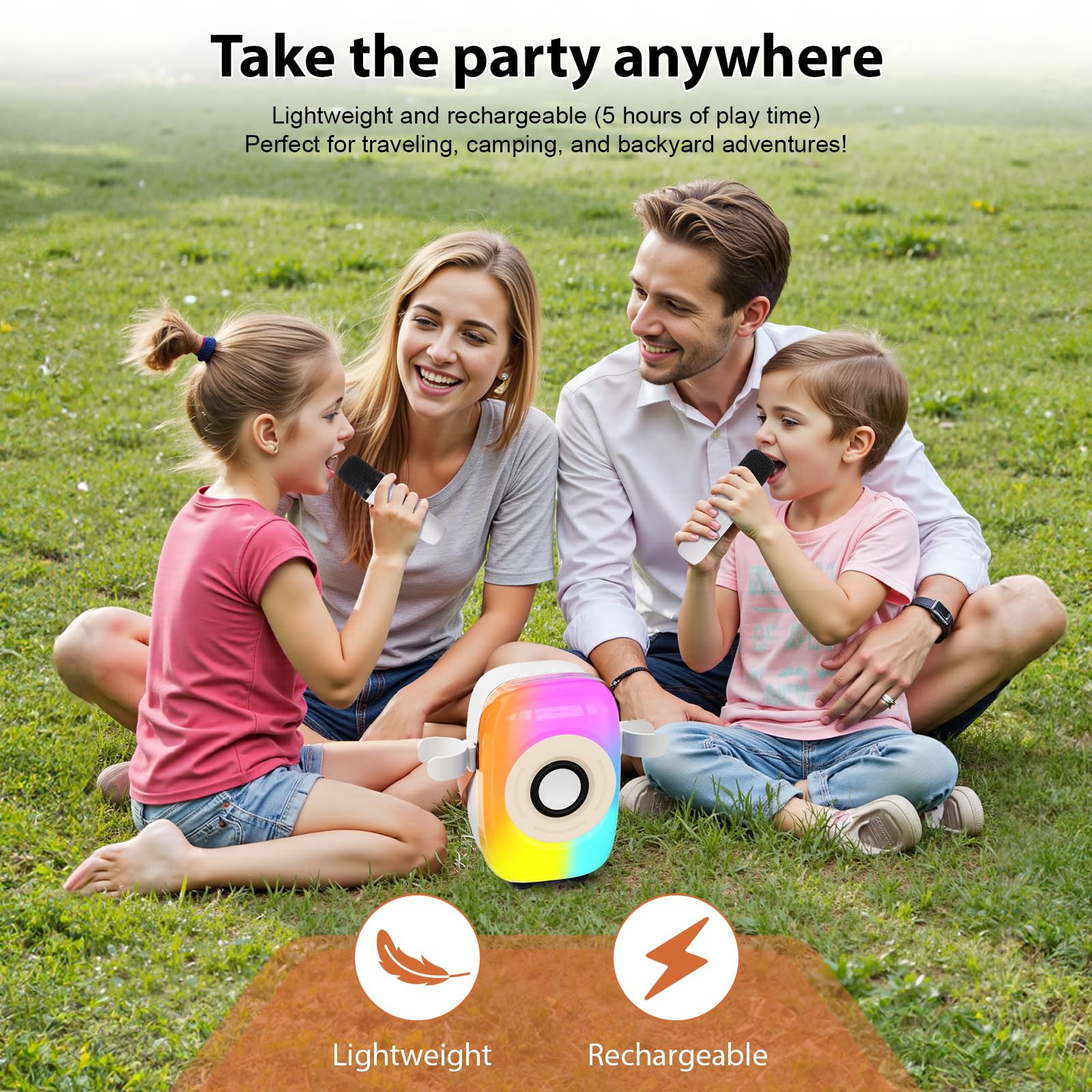 Kids Karaoke Machine, Bluetooth Mini Portable Karaoke Machine, with 2 Wireless Microphone and Speaker, Toys for All Smartphones, Birthday, Family
