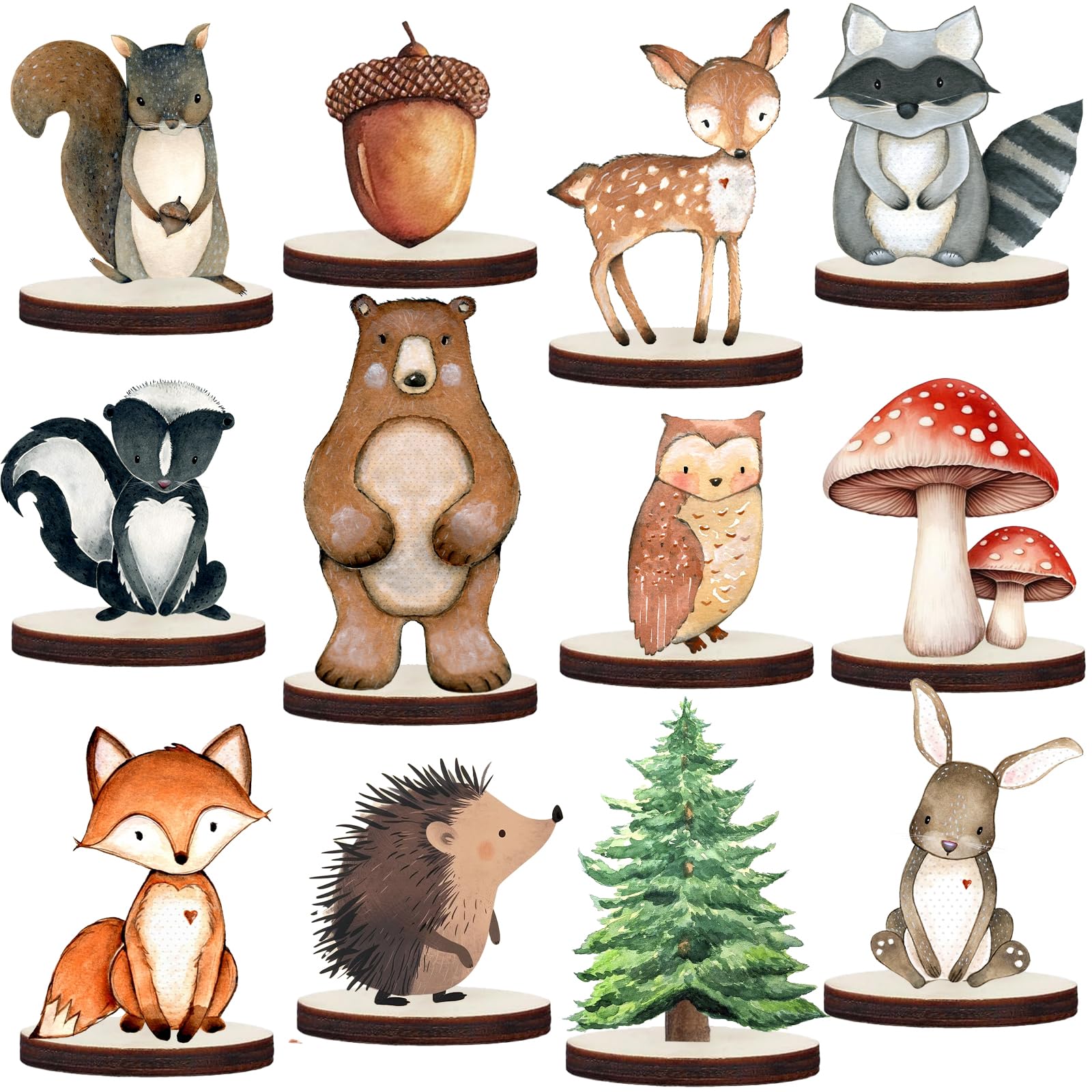 12 Pcs Painted Woodland Animals Wood Table Centerpieces Cutout Shapes Woodland Baby Shower Decorations Wild Creatures Wood Table Topper for Forest