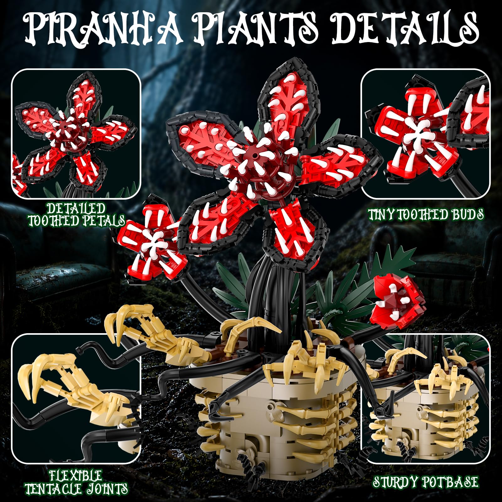 Strange Cannibal Flower Building Set, Piranha Botanical Model Kits, Creative Plant Collection Home Decor, Halloween Christmas Birthday Holiday Gift