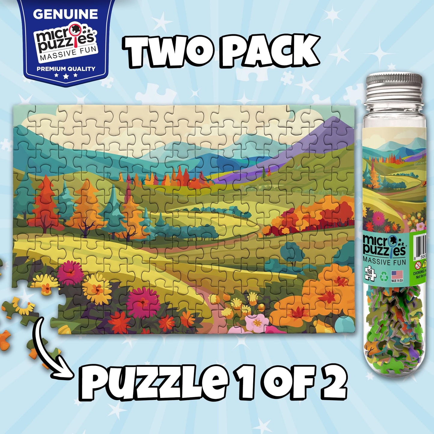 MicroPuzzles “Fields & Flowers” Mini Jigsaw Puzzle 2-Pack - 150-Piece Floral Pocket 4×6 in Puzzle Gift | Made in USA | Small Business