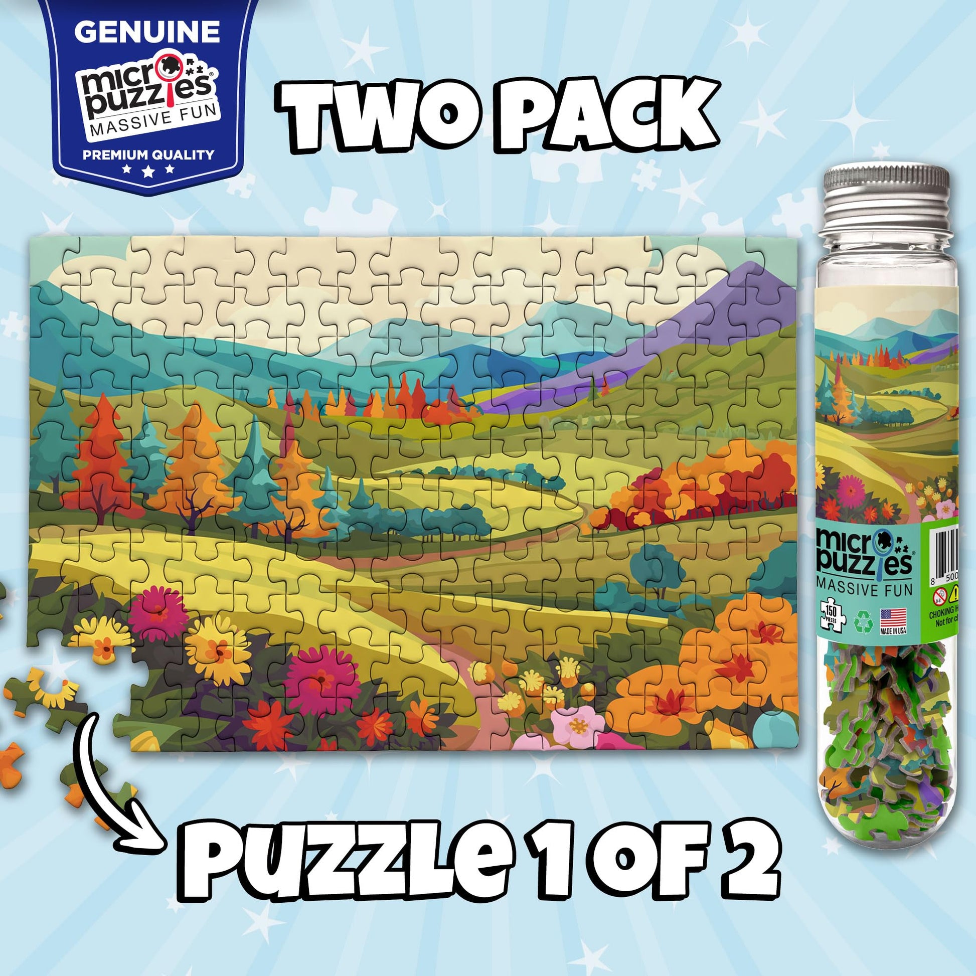 MicroPuzzles “Fields & Flowers” Mini Jigsaw Puzzle 2-Pack - 150-Piece Floral Pocket 4×6 in Puzzle Gift | Made in USA | Small Business