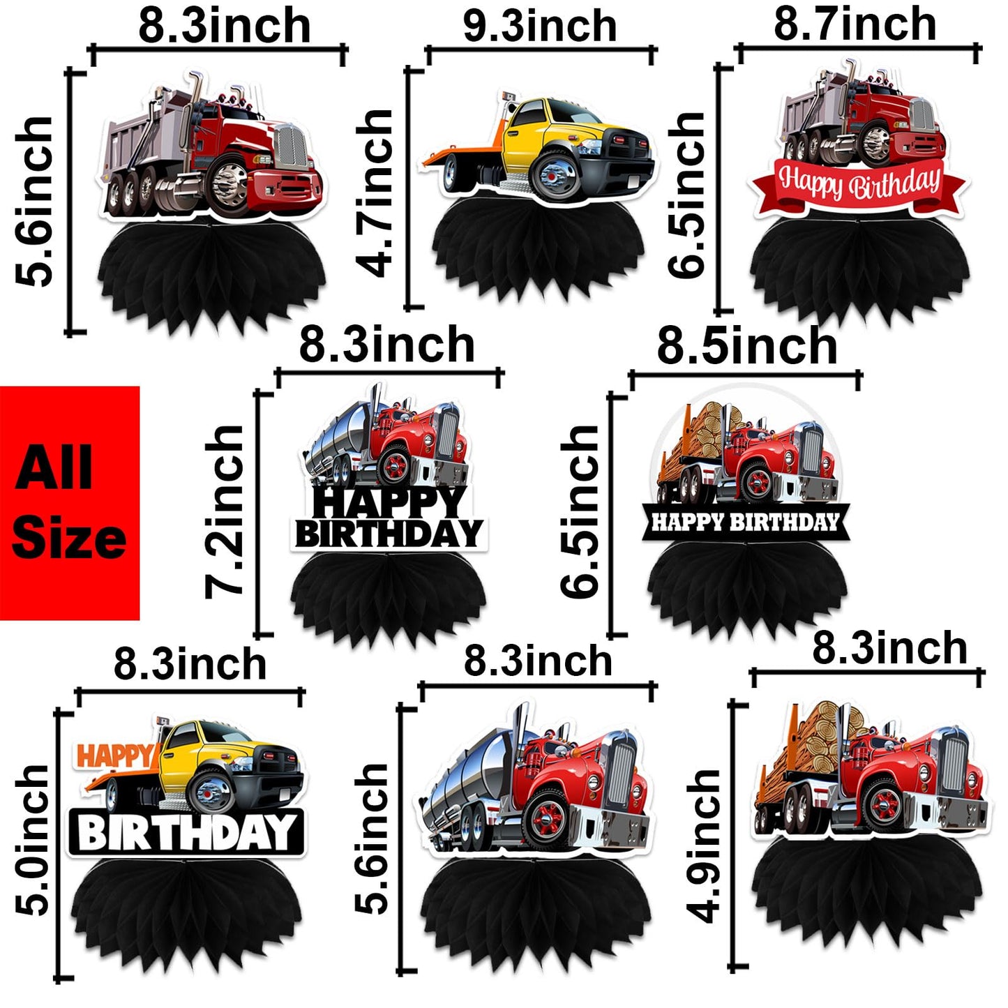 Heavy Trucks Semi Truck Happy Birthday Honeycomb Centerpieces Transportation Theme Decor for 1st Birthday Party Baby Shower Favors Supplies