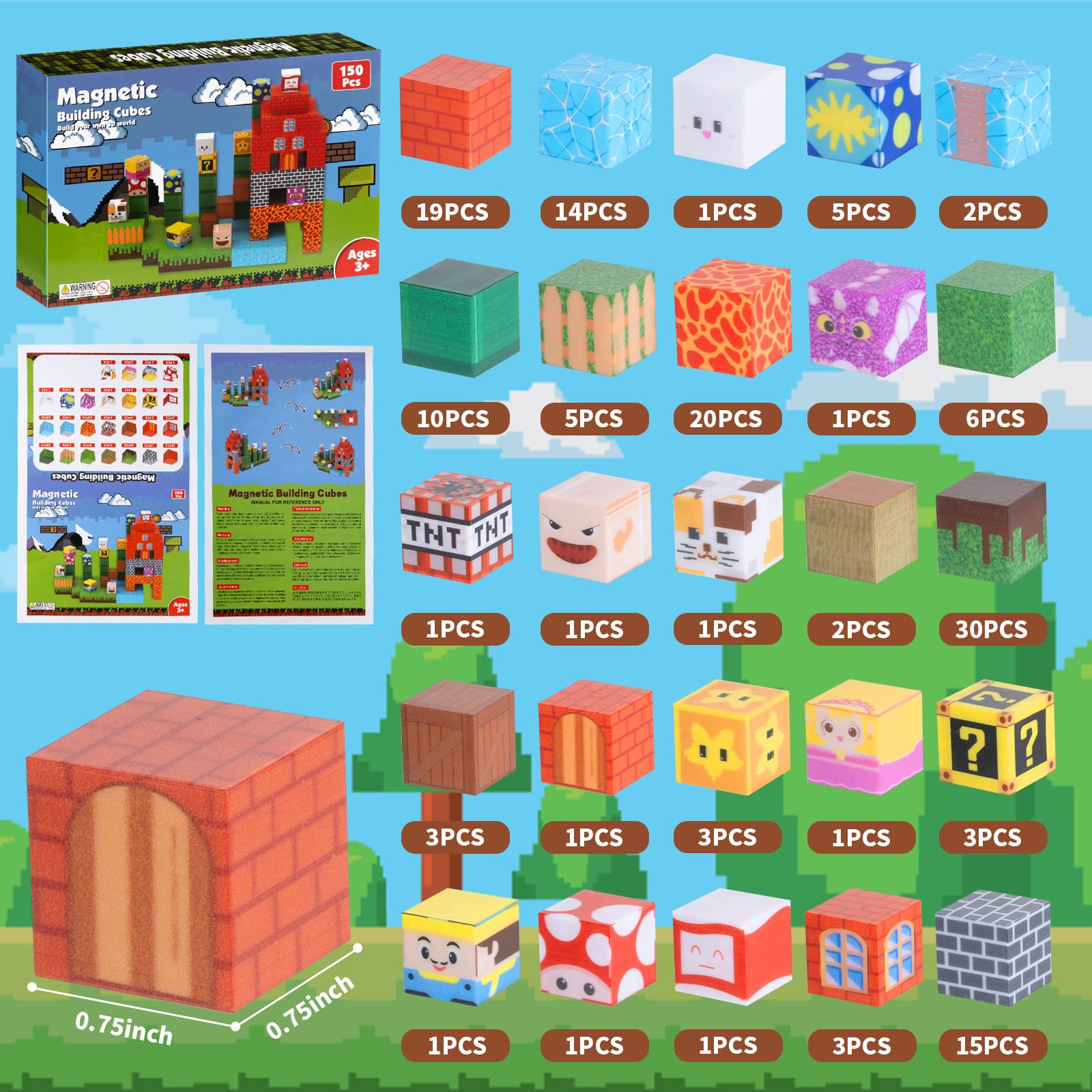 150 Pcs 0.8 Inch Magnetic Blocks - Magnet Toys for Kids, Magnetic Block Cubes, Stackable Learning Magnets, School STEM Playsets and Birthday Gifts