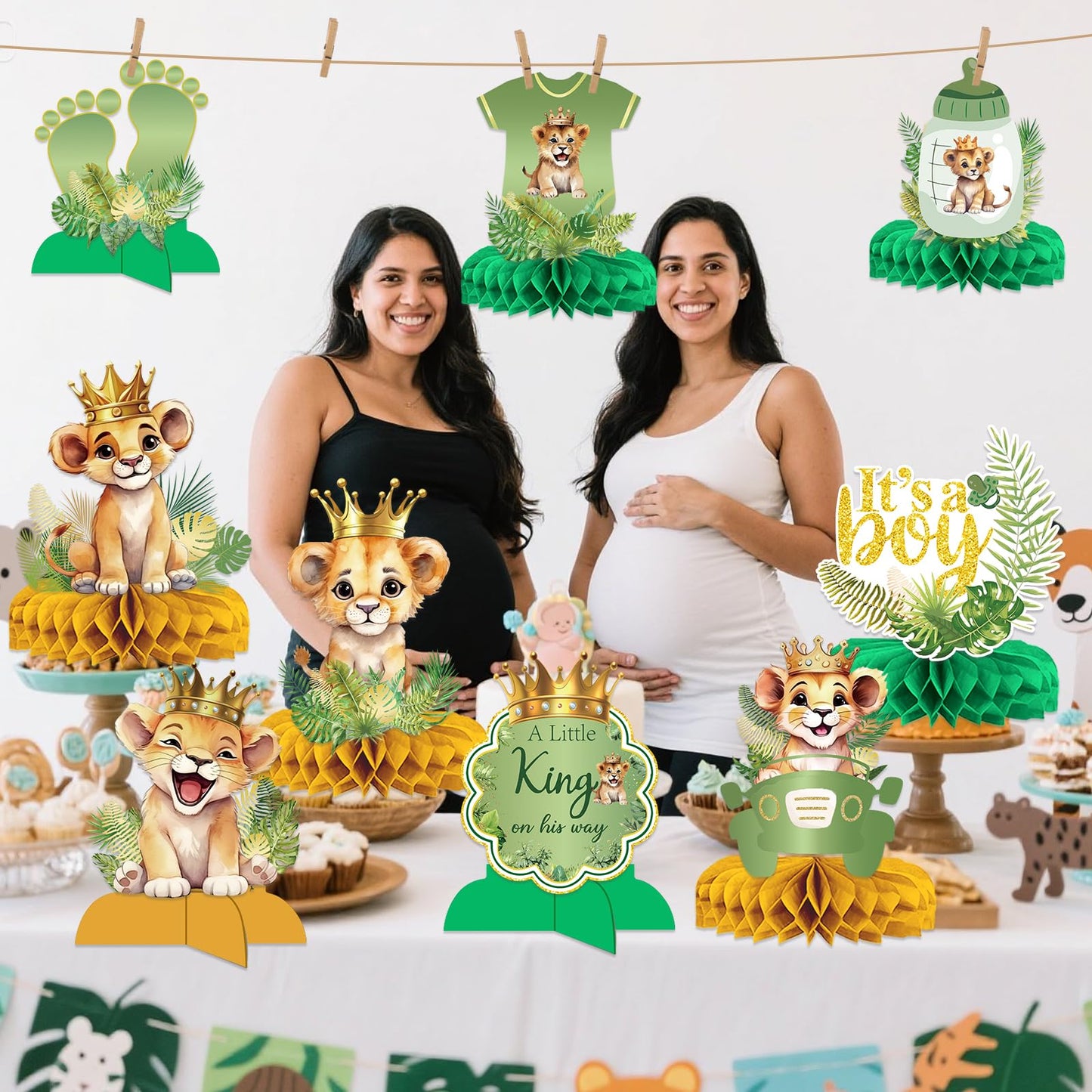 9 Pcs Lion Baby Shower Decorations - A Little King Is On His Way Baby Shower Safari Centerpieces for Tables Lion Gender Reveal Decorations