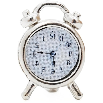 Miniature Alarm Clock 1/12 Scale, Tiny Silver Decor for Dollhouse, Diorama Props, Model Displays and Miniature Room Accessories (0.4x0.6 Inch)
