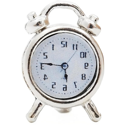 Miniature Alarm Clock 1/12 Scale, Tiny Silver Decor for Dollhouse, Diorama Props, Model Displays and Miniature Room Accessories (0.4x0.6 Inch)