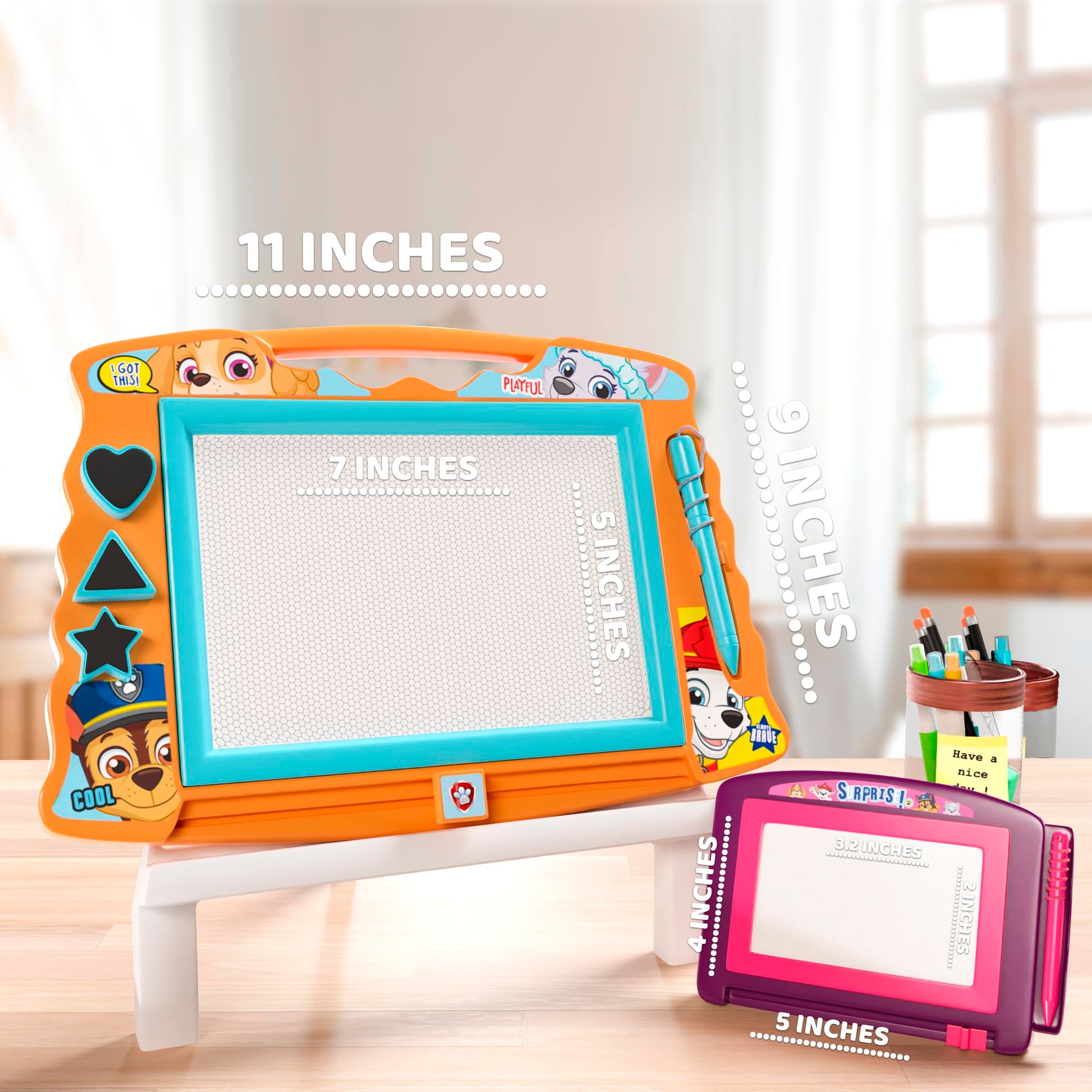 Paw Patrol 2-Pc Magnetic Drawing Board Set for Girls and Boys, One Large Board with 3 Stamps and Stylus Pen and One Travel Size Drawing Board, Toddler