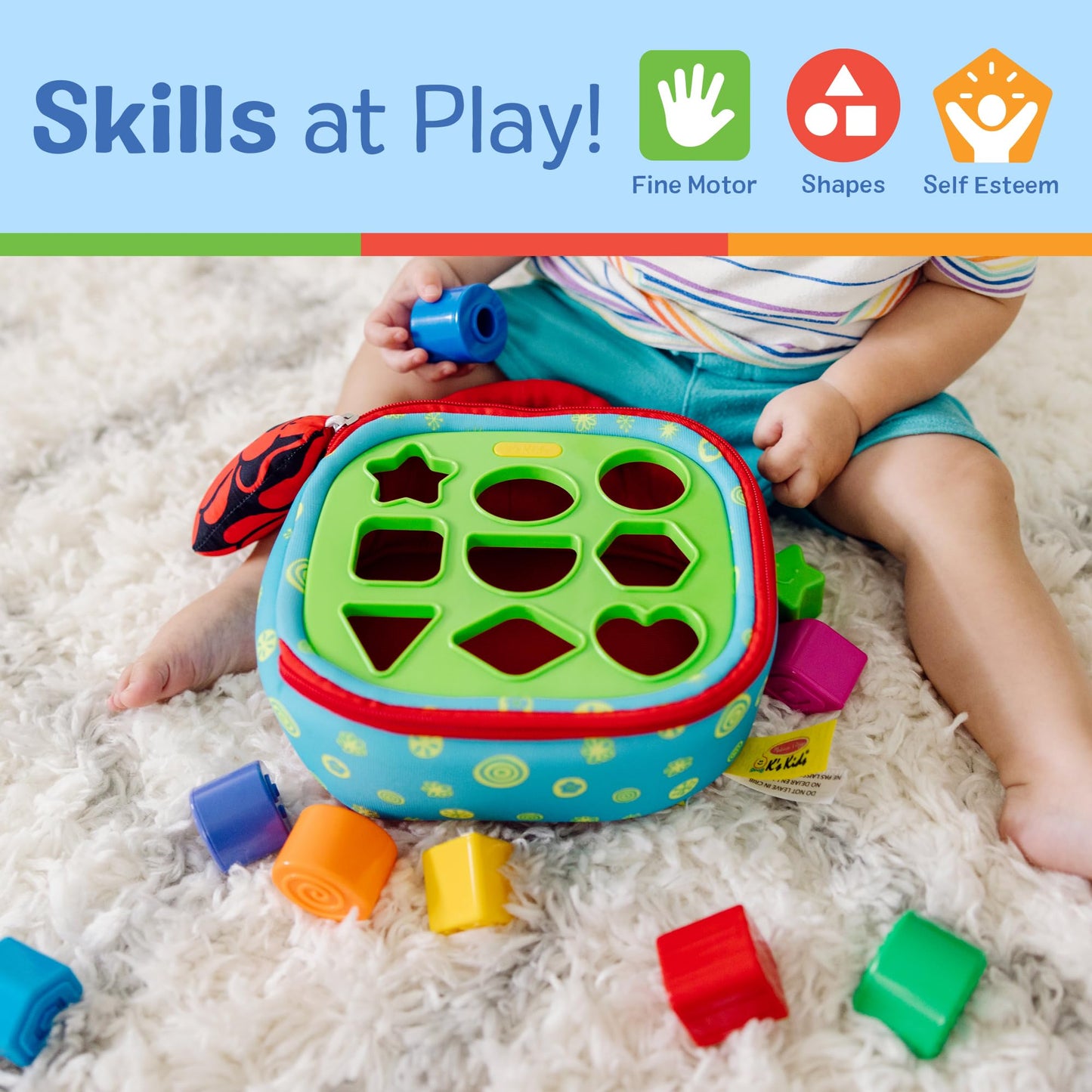 Melissa & Doug K’s Kids Take-Along Shape Sorter, 9 Textured Building Blocks & Soft Sensory Activity Bag, Montessori-Inspired Baby Toys for Toddlers,