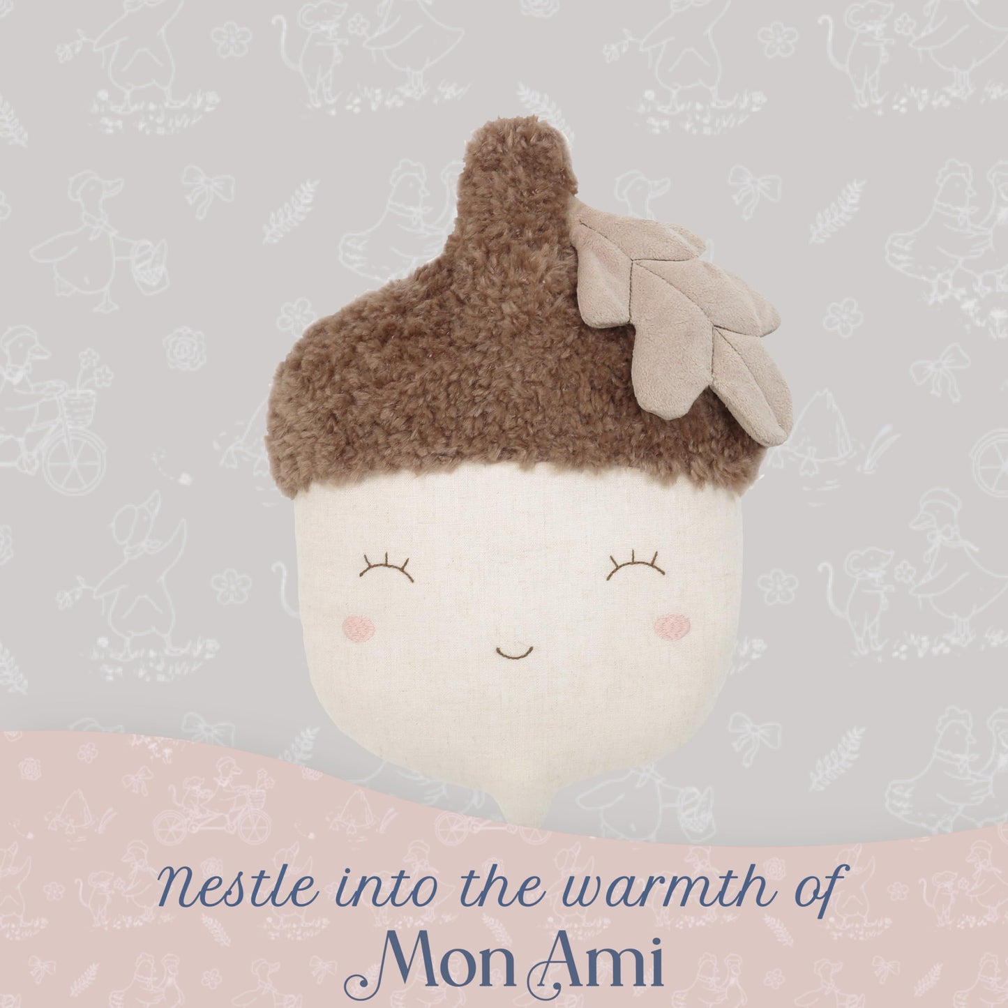 MON AMI Nutty Acorn 14-Inch Plush Pillow Toy, Soft Woodland Décor Gift
