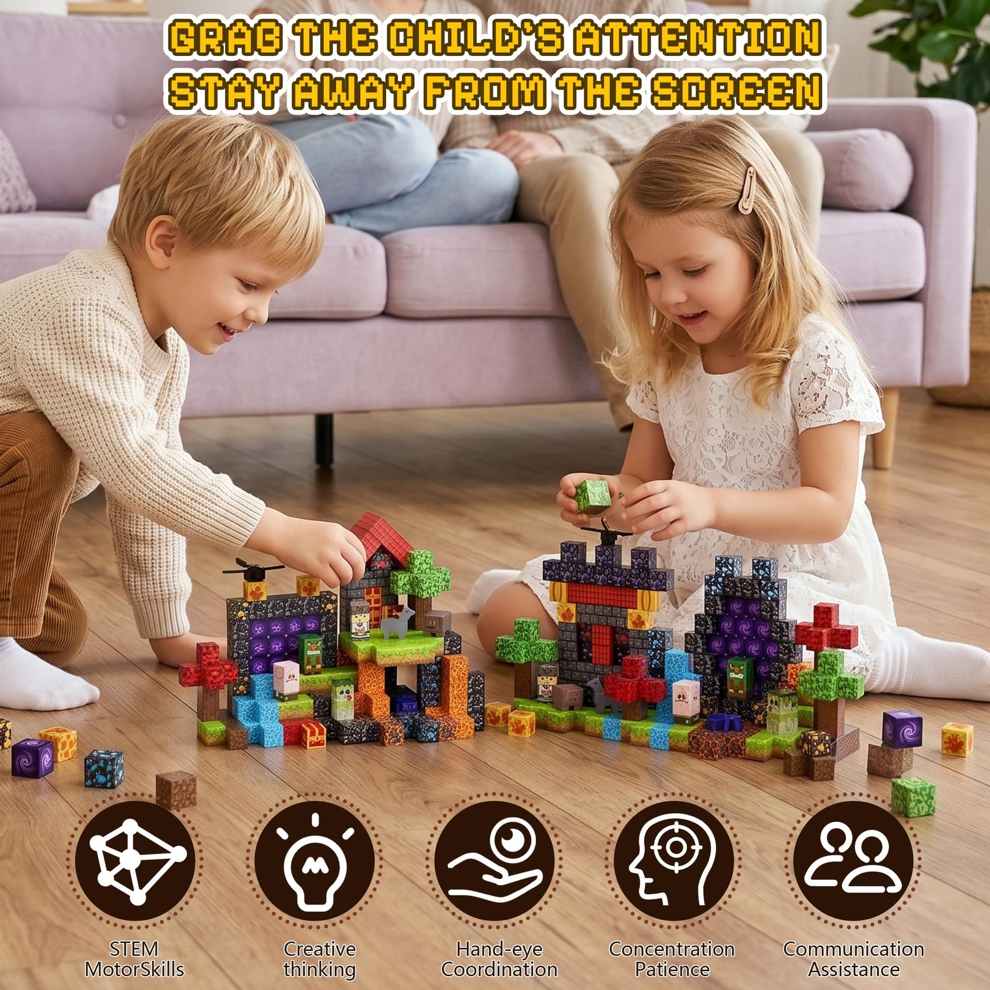 Fitrobust 200PCS Magnetic Blocks, Magnetic Building Blocks, 0.78in Magnetic Building Cubes, STEM Game Stacking Toys for Kids, Birthday Gifts for Boys