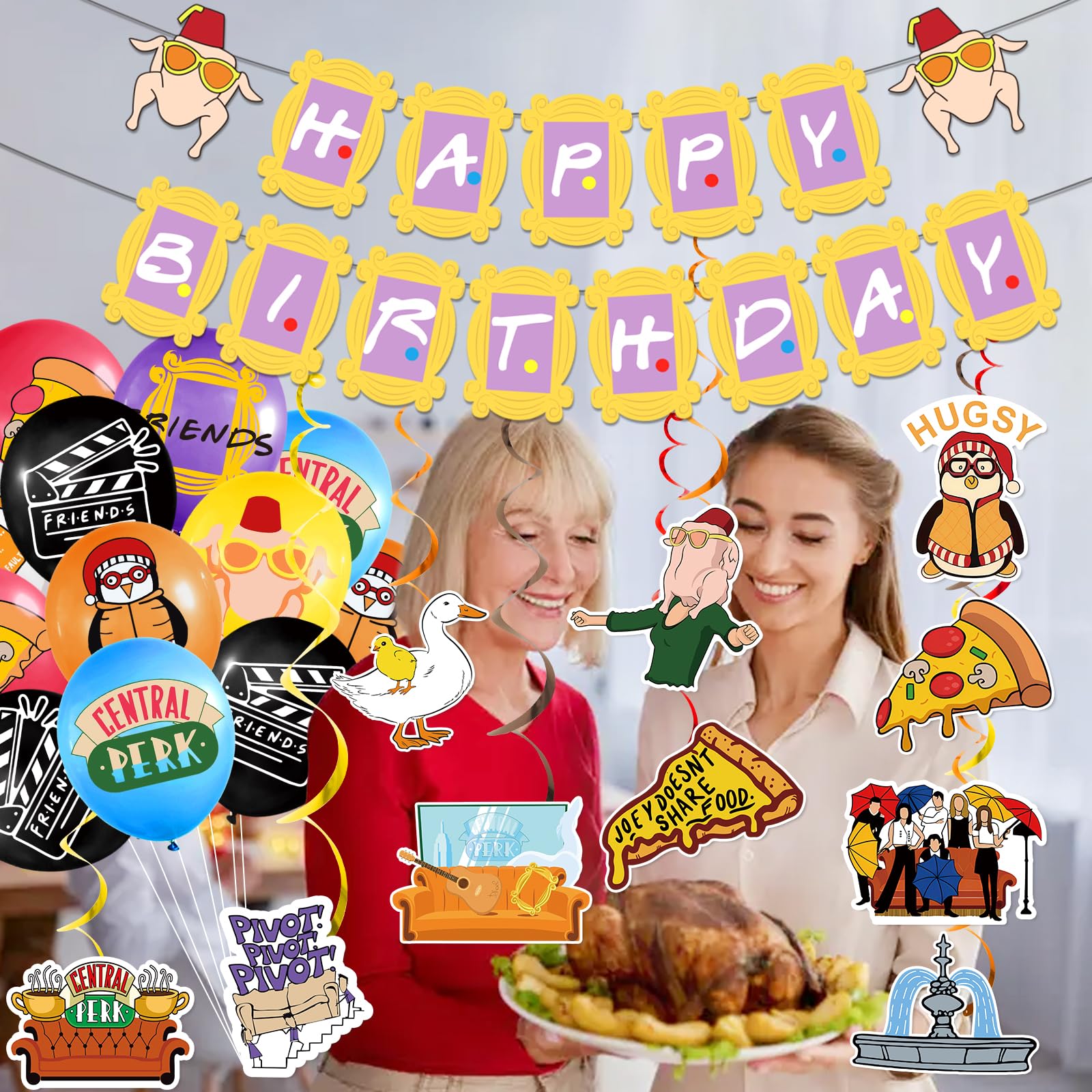 Friends Themed Party Decorations Banner Friends Party Decorations Friends TV Show Decorations Hanging Swirls Balloons Honeycomb Centerpieces